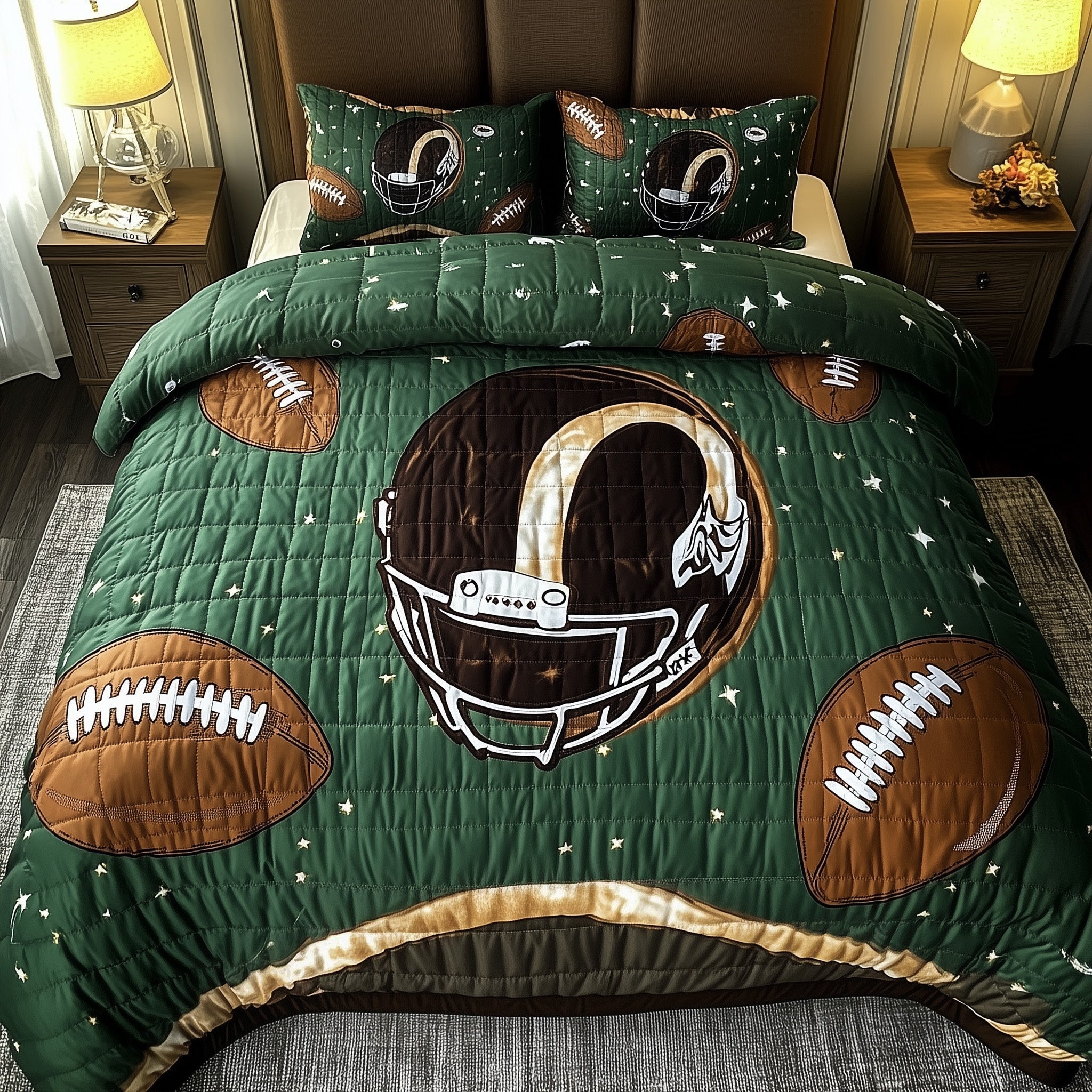 Football Field Quilted Bedding Set Duvet Cover Merchandise Homecoming Gifts For Football Players