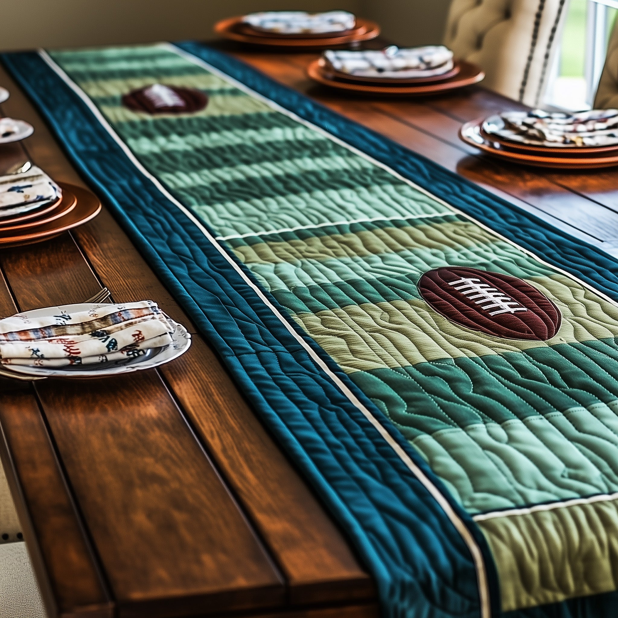Football Field Quilted Table Runner Christmas Theme Table Runner