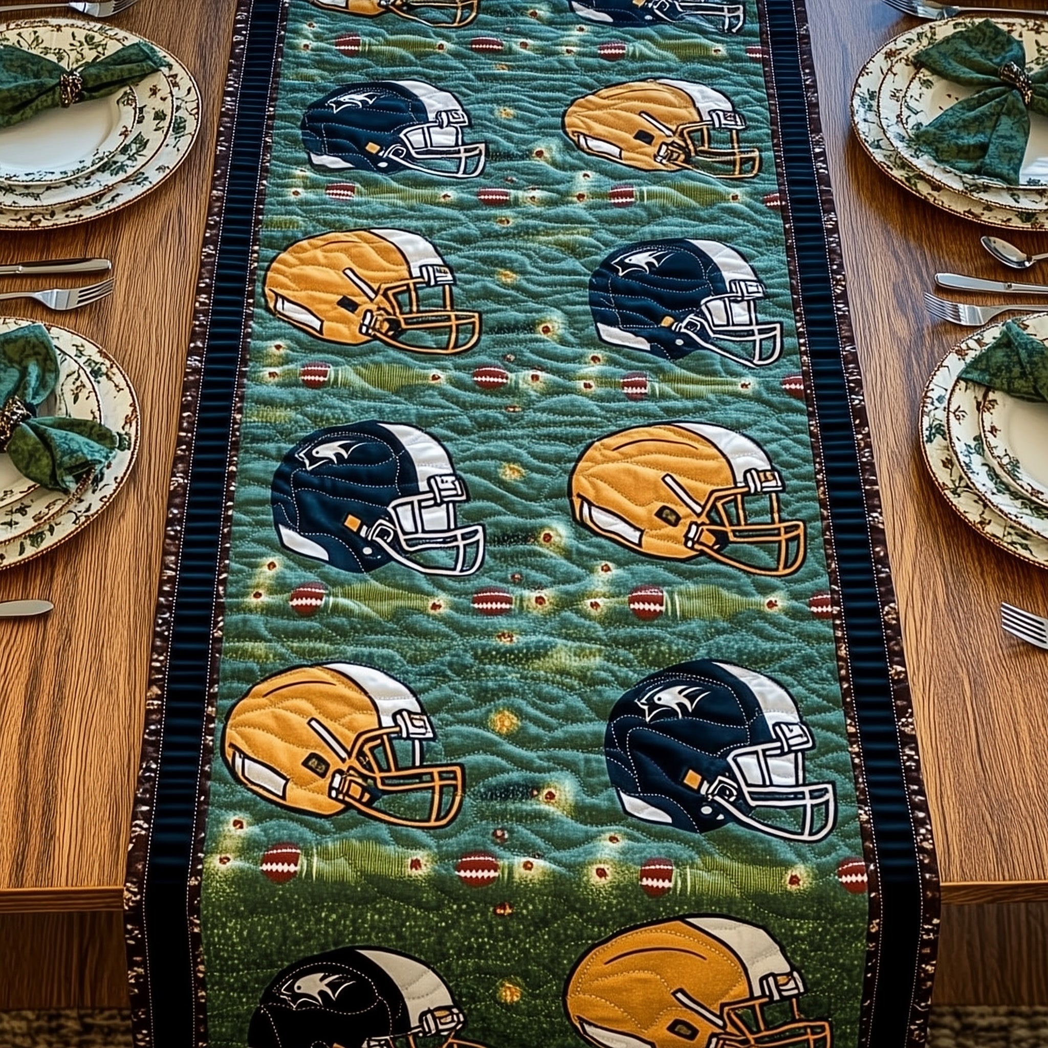 Football Field Quilted Table Runner Cozy Winter Table Runner for Home