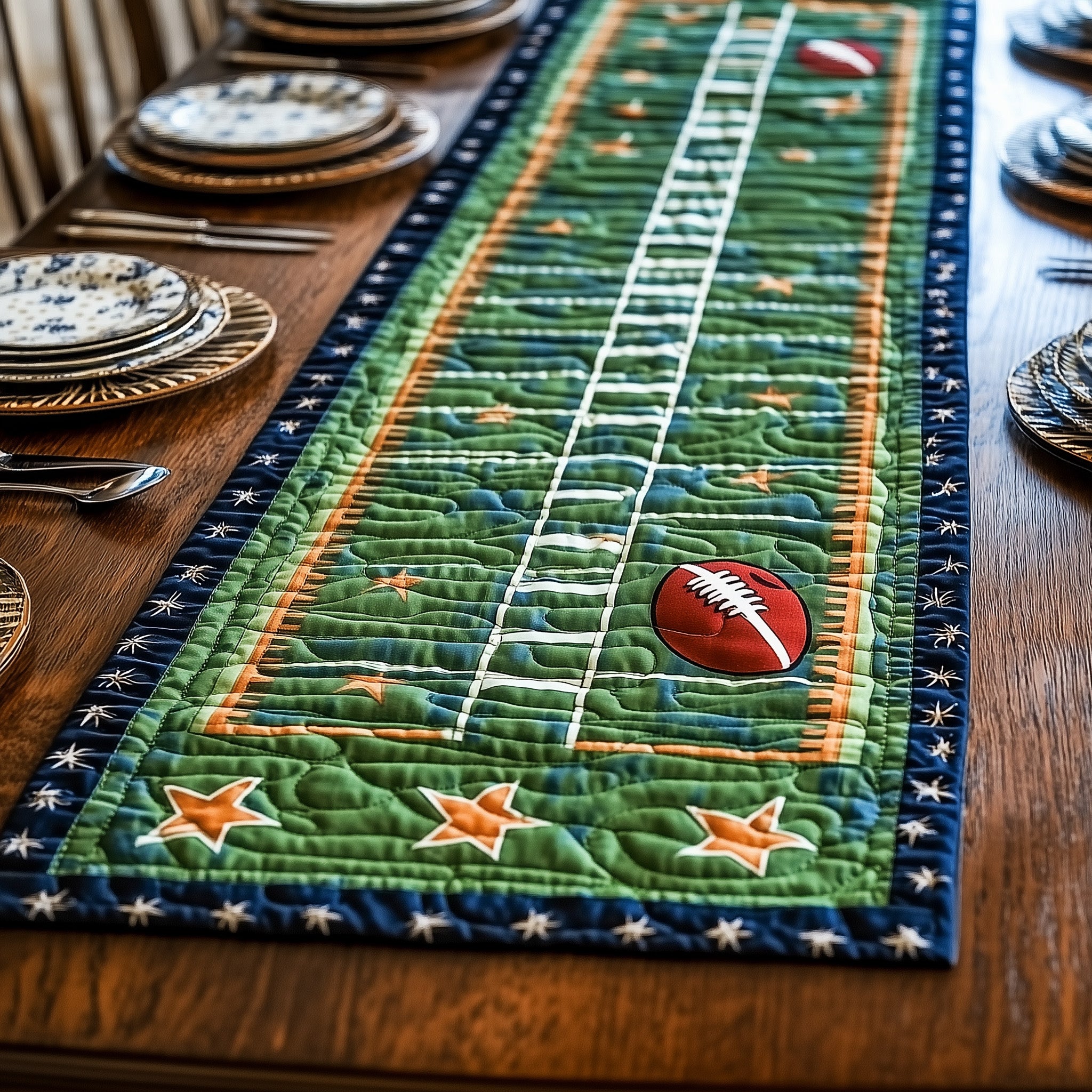 Football Field Quilted Table Runner Holiday Dinner Table Runner