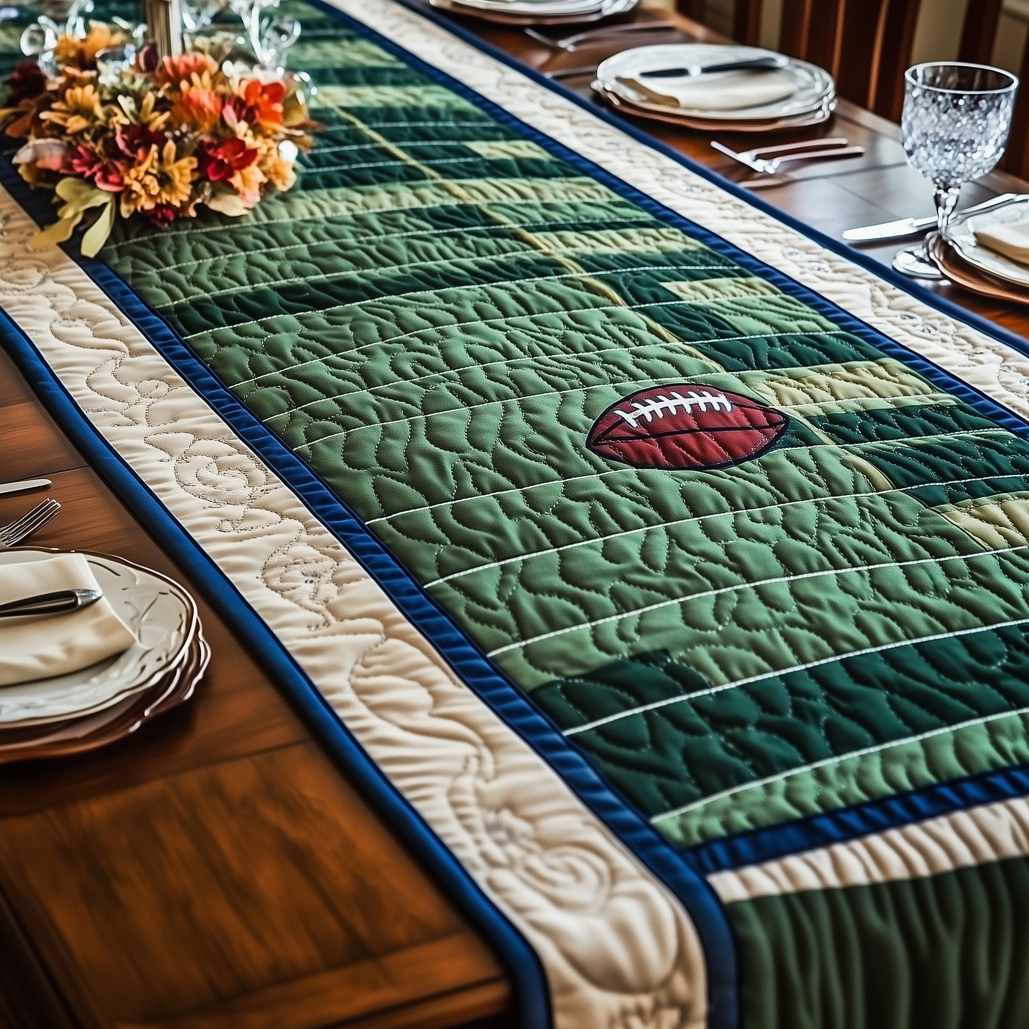Football Field Quilted Table Runner Holiday Party Table Runner