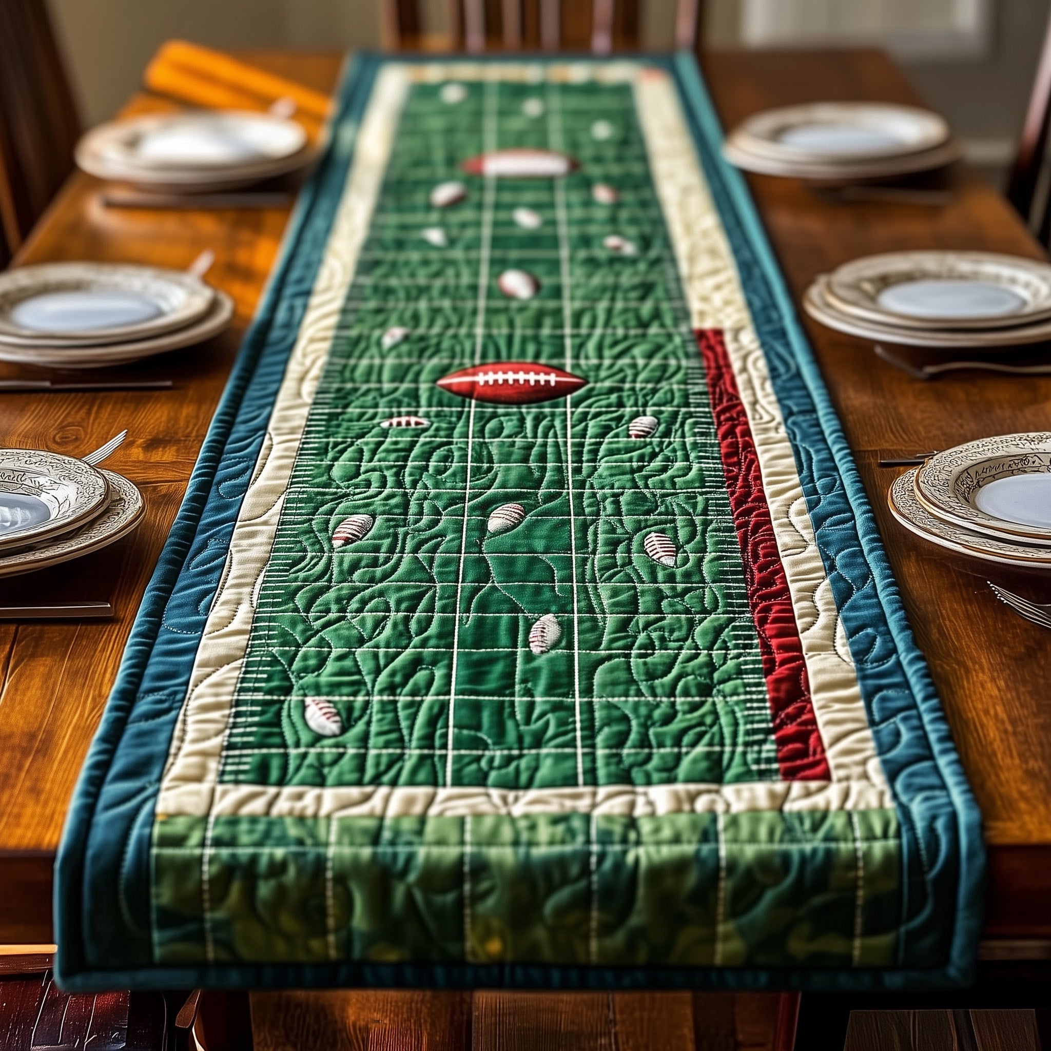 Football Field Quilted Table Runner Winter Table Runner