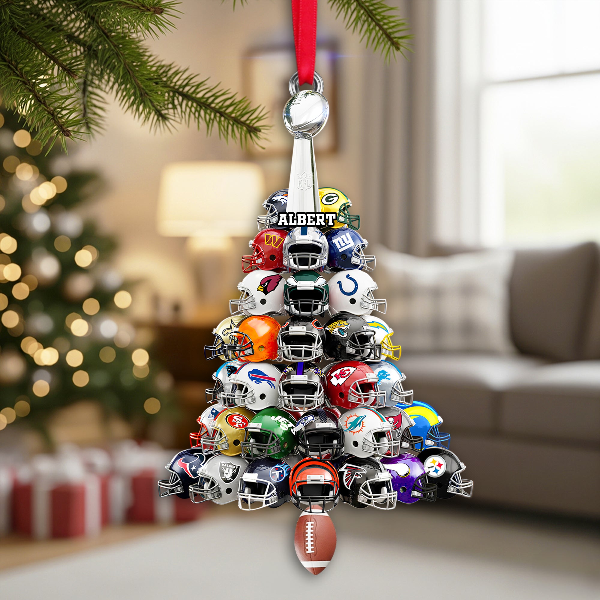 Football Helmet Christmas Tree Ornament - Personalized Gifts For American Football Lovers - Holiday Season Gift Idea