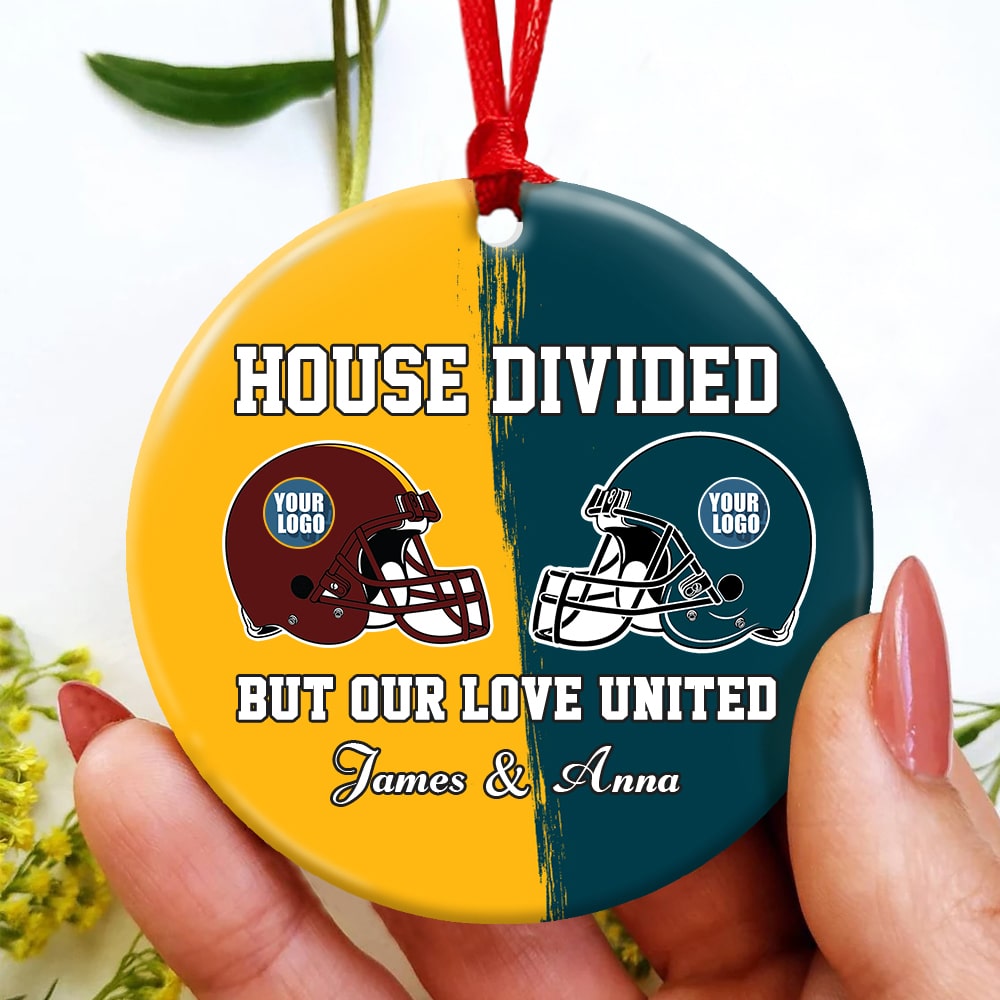 Football House Divided Ornament - Custom Team Logo Gifts For Family Football Fans- - Christmas Ornament Gift Idea