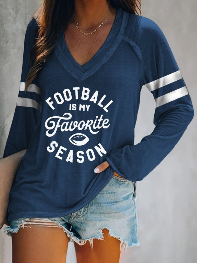 Football Is My Favorite Season V-Neck Long Sleeve Shirt Football Apparel Mother's Day Gifts