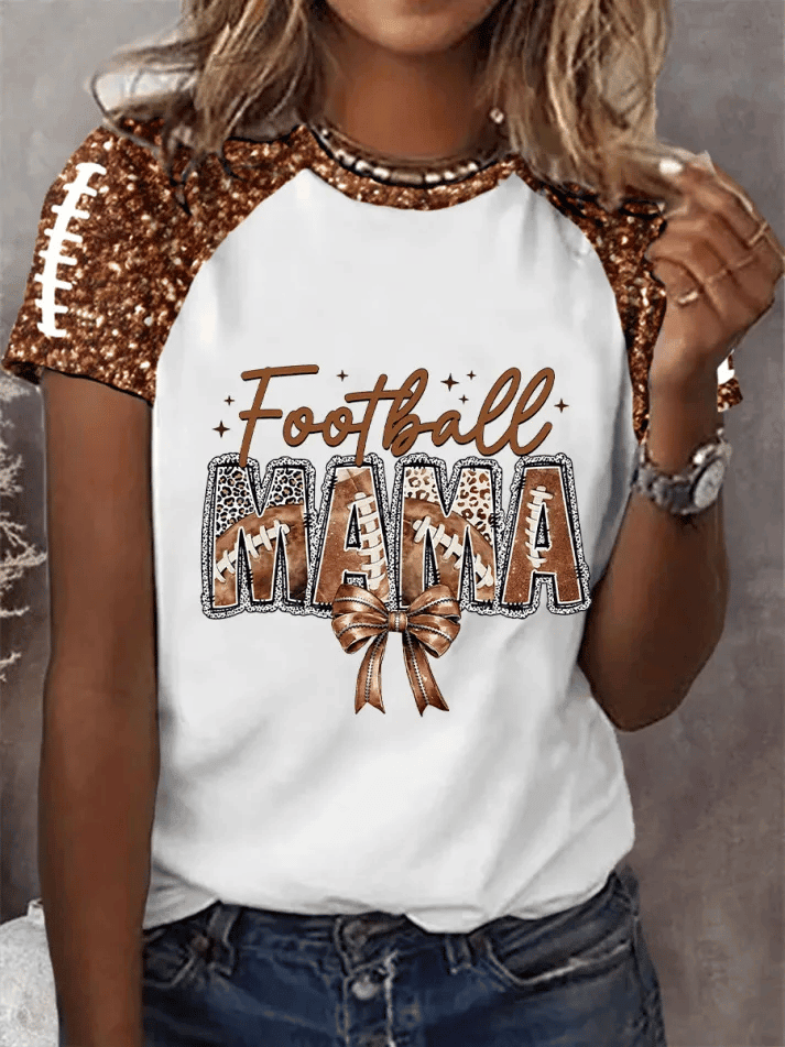 Football Mama Ribbon Graphic T-Shirt Game Day Clothes Ideas Gifts For Mother