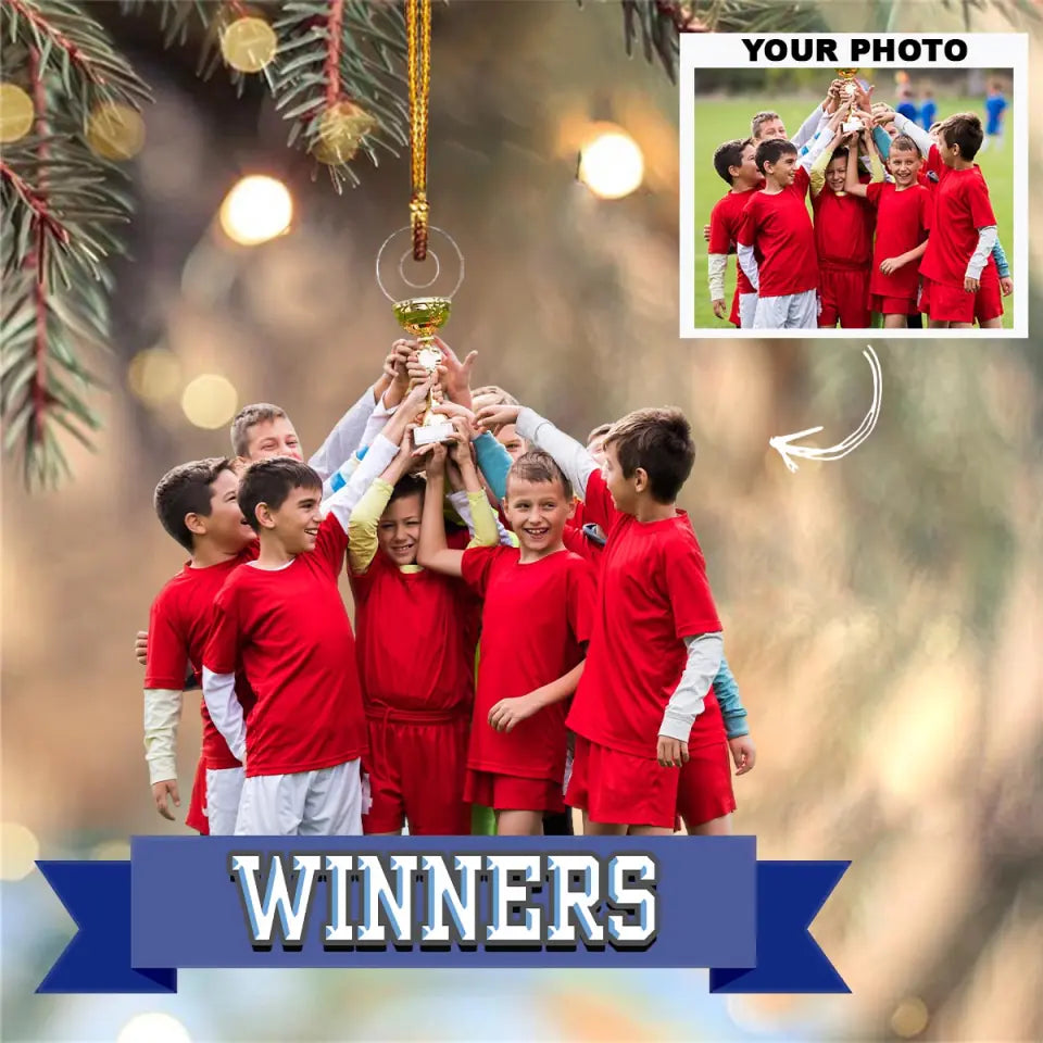 Football Team Winners Podium Personalized Custom Photo Mica Ornament Christmas Gift Fo