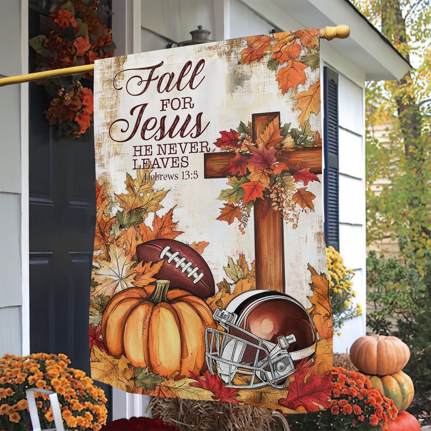 Football Thanksgiving Garden Flag Fall For Jesus Thankful Season Outdoor Decor Football Fan Gift