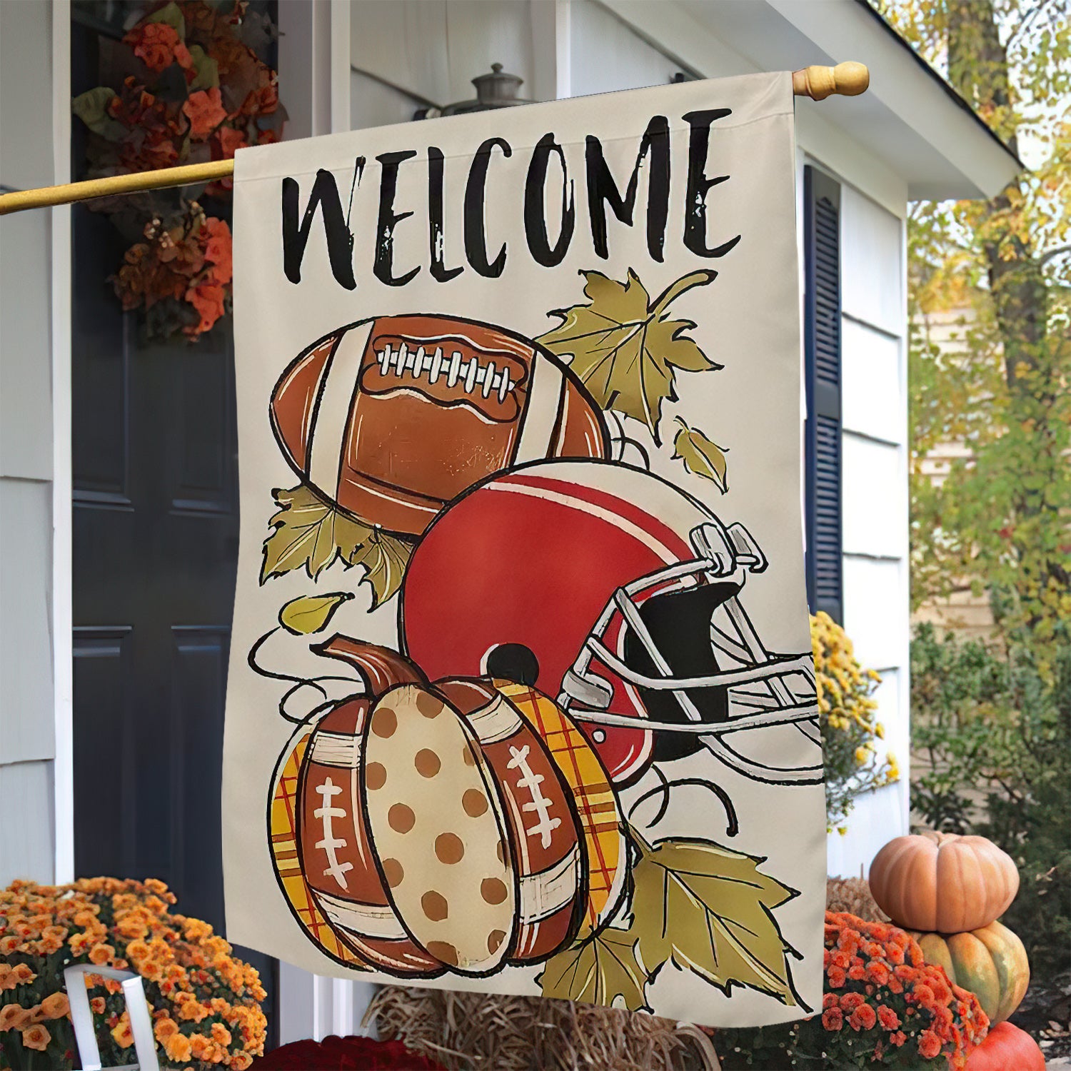 Football Thanksgiving Garden Flag Welcome Thankful Season Outdoor Decor Football Lover Gift