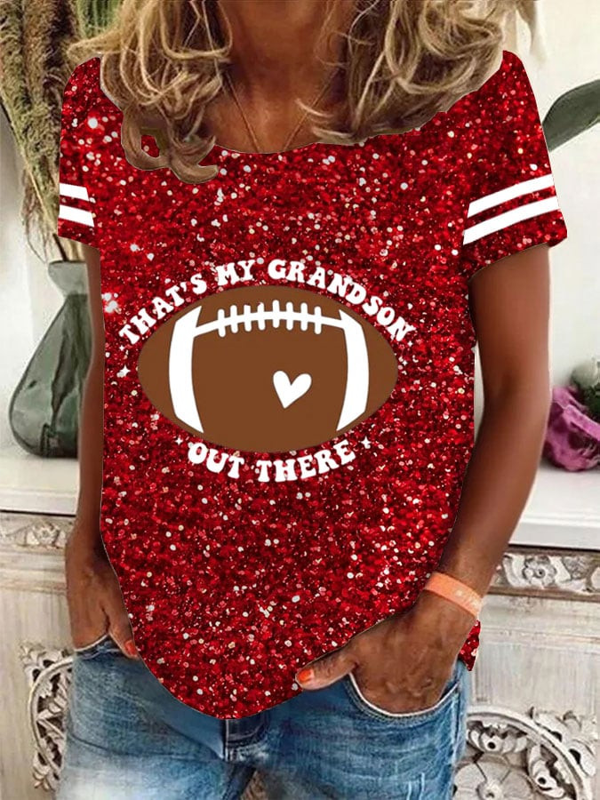 Football That's My Grandson Out There T-Shirt Trendy Fashion Gift For Sport Lovers