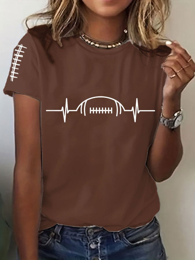 Football Themed Heartbeat T-Shirt Game Day Clothes Best Gifts For Sport Lovers