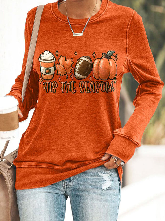 Football Tis The Season Pumpkin Maple Leaf Sweatshirt Game Day Apparel Gift Ideas