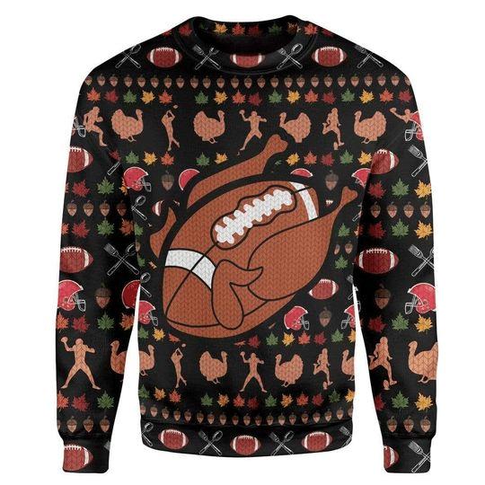 Football Turkey Ugly Thanksgiving Sweater Funny Holiday Clothing Gifts For Football Lovers