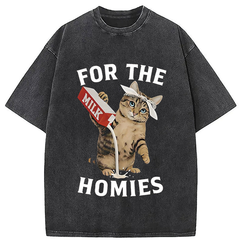 For The Homies Cat Washed T-Shirt Casual Oversized Outfit Style Gifts For BFF