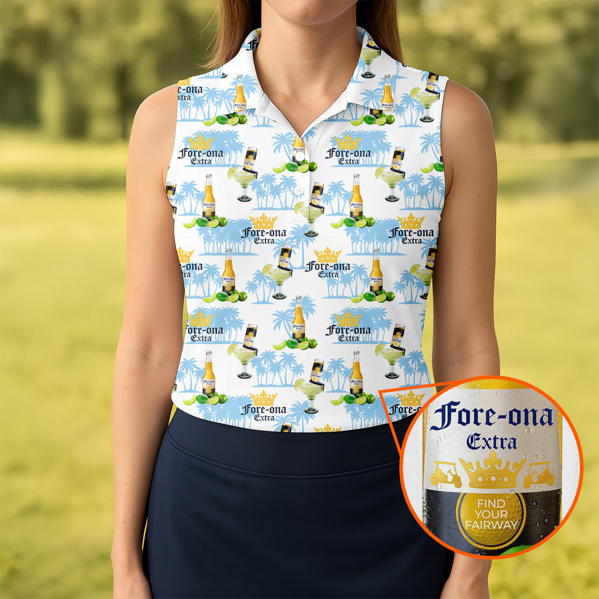 Fore Ona Extra Find Your Fairway Golf And Beer Sleeveless Polo Shirt Golf Outfit Great Gift For Mother