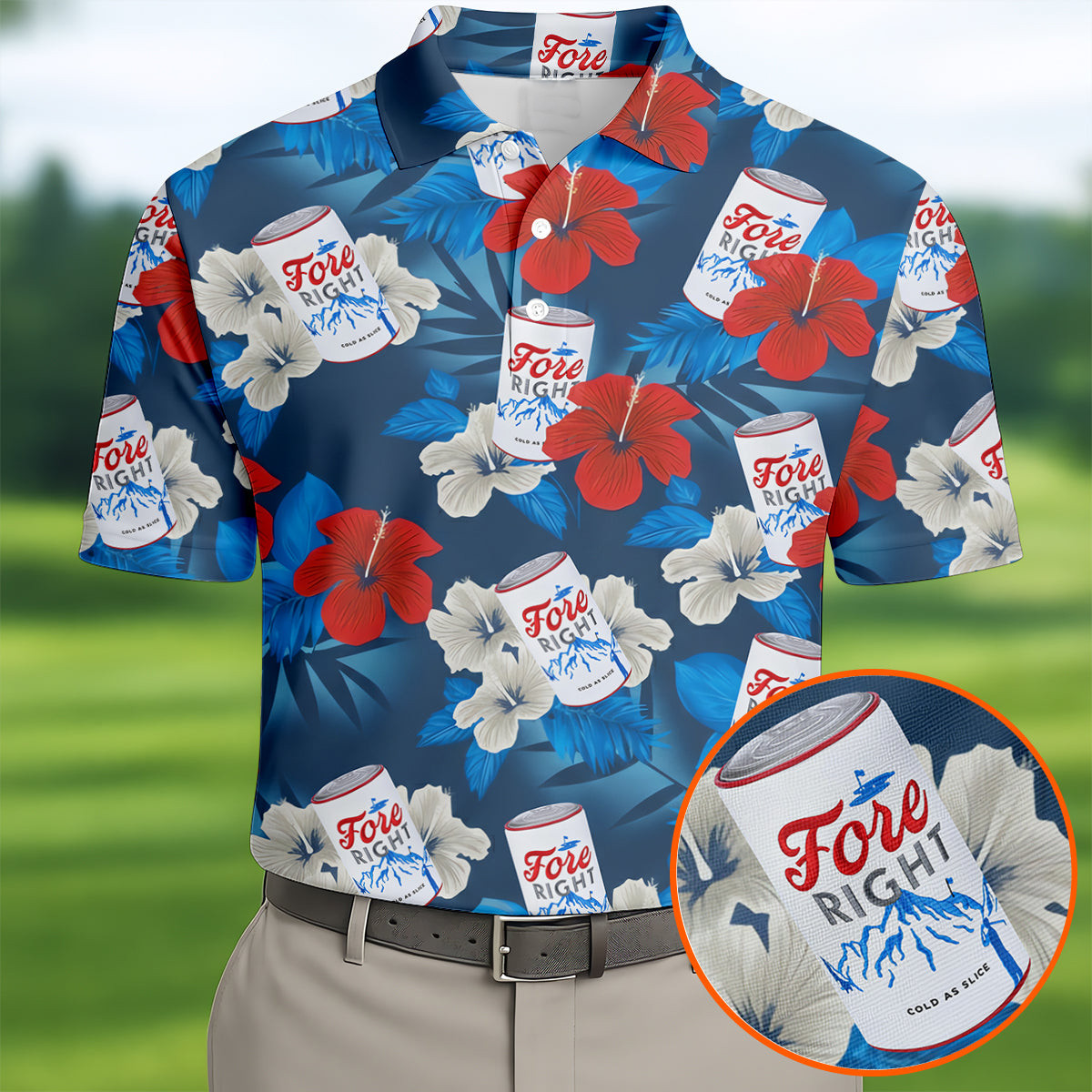 Fore Right Cold As Slice Golf And Beer Tropical Floral Polo Shirt Best Golf Tops Father's Day Present