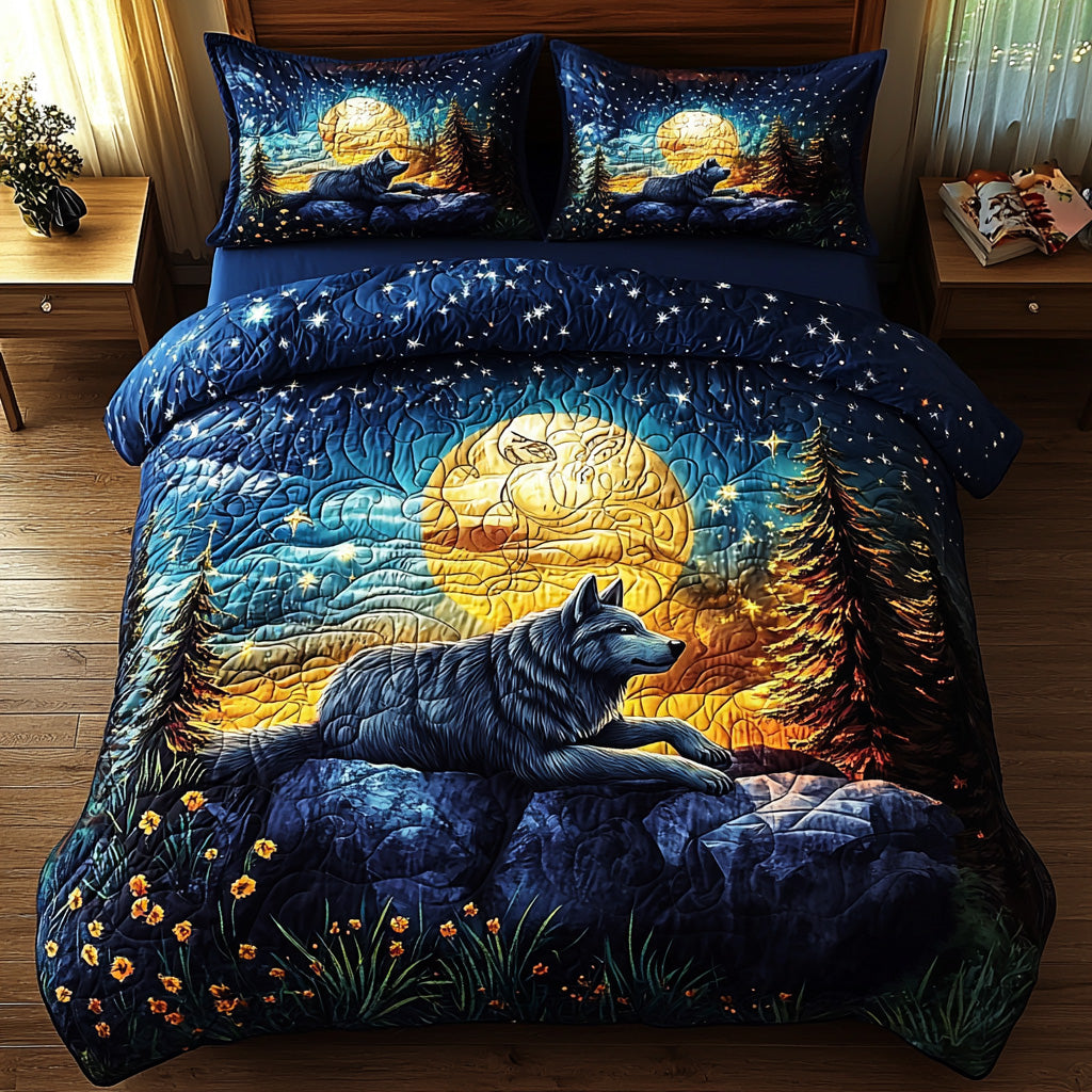 Forest Alpha Quilted Bedding Set Cute Room Decor Wolf Christmas Presents