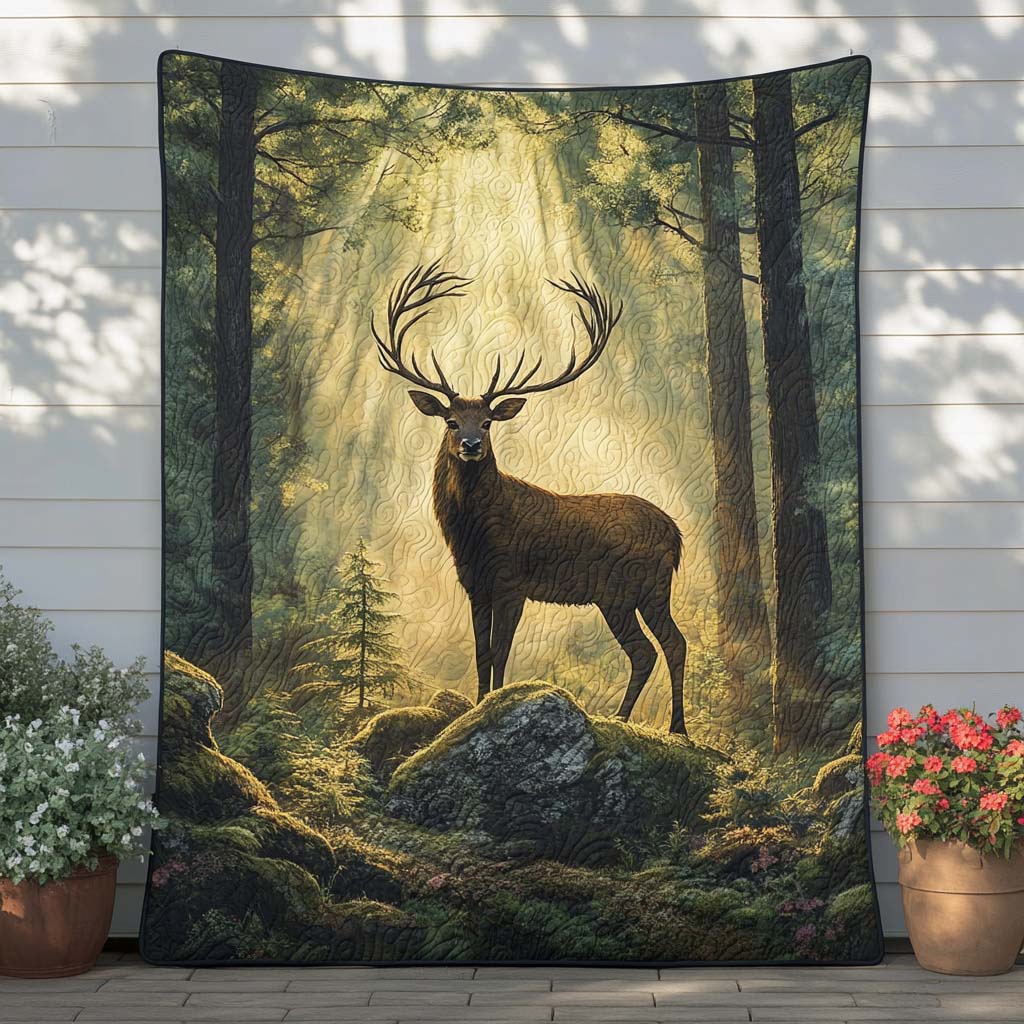 Forest Antlers Quilted Blanket Bedroom Xmas Decor Christmas Gifts For Deer Hunters