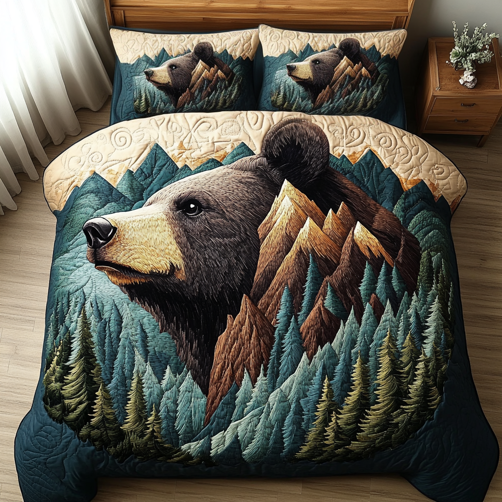 Forest Bear Quilted Bedding Set Bedroom Decorations Gifts For Wildlife Enthusiasts