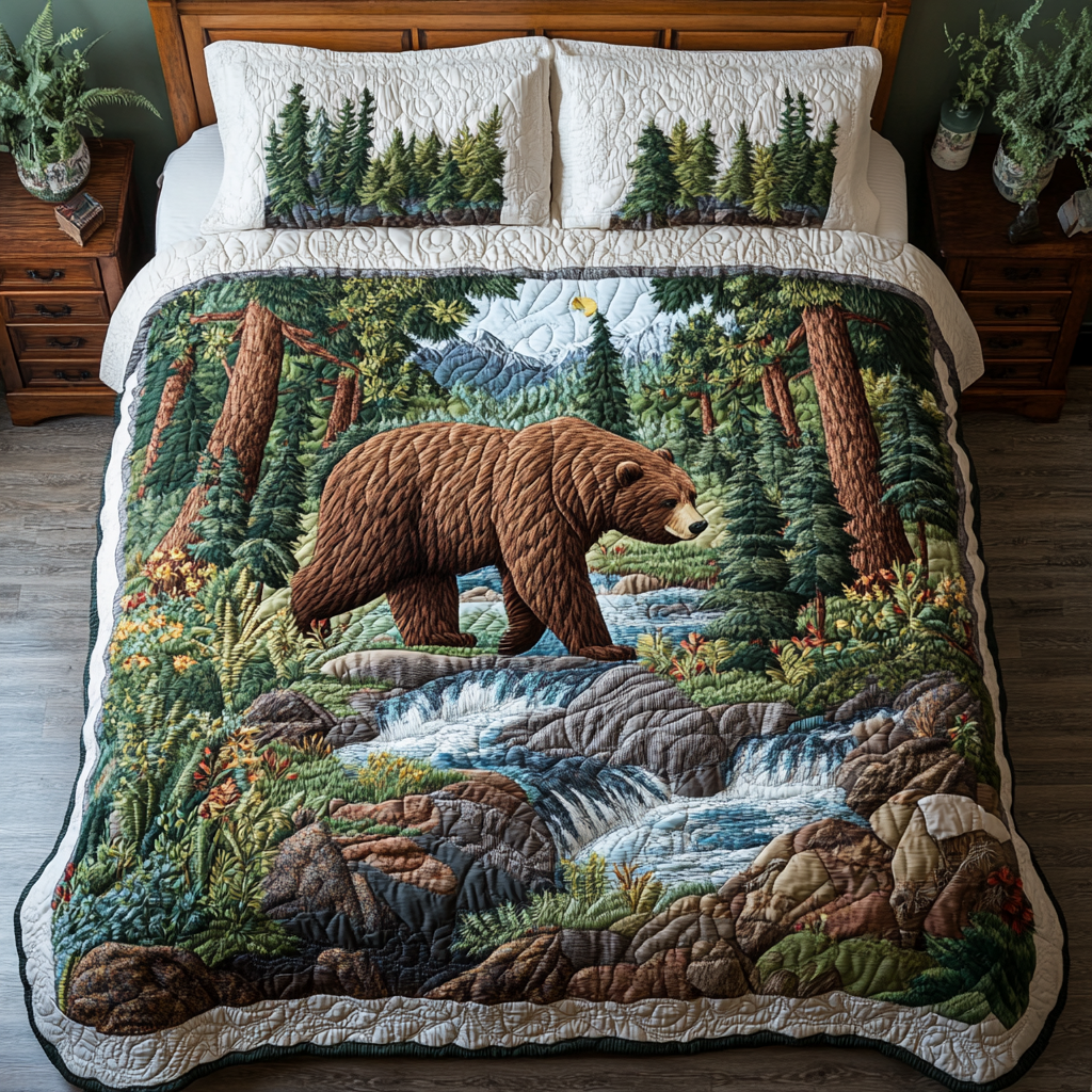 Forest Bear Quilted Bedding Set Best Bed Sheet Set Unique Gifts For Bear Lovers