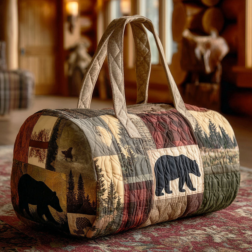 Forest Bear Quilted Duffle Bag Wildlife Nature Travel Bag Best Gift For Bear Lovers Outdoor Camping