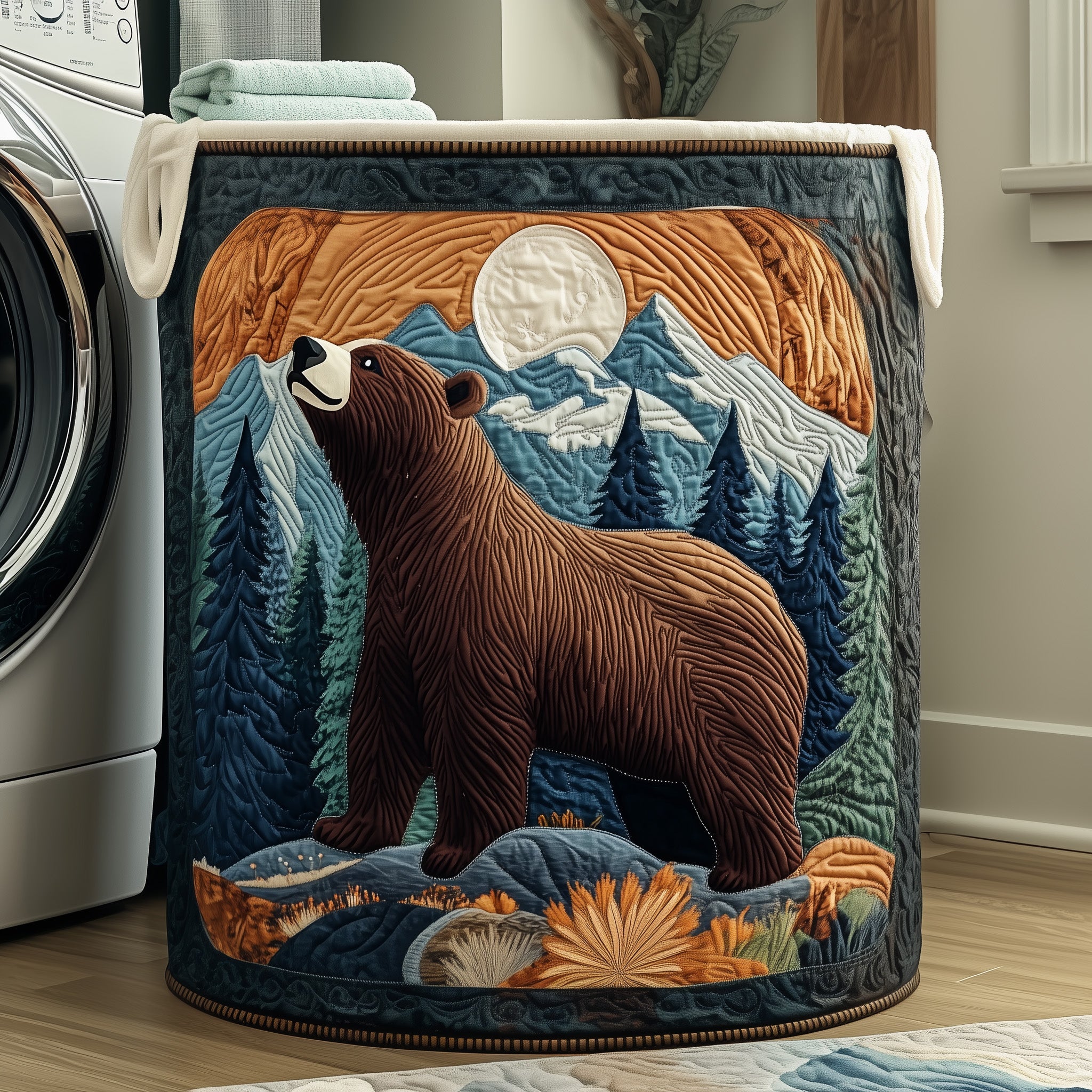 Forest Bear Quilted Laundry Basket Merch For Home And Bedroom
