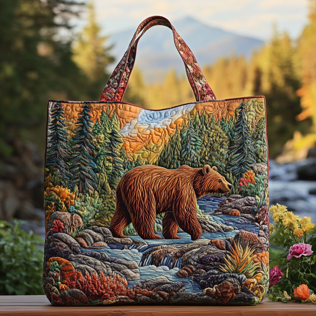Forest Bear Quilted Tote Bag Cute Bear Themed Presents
