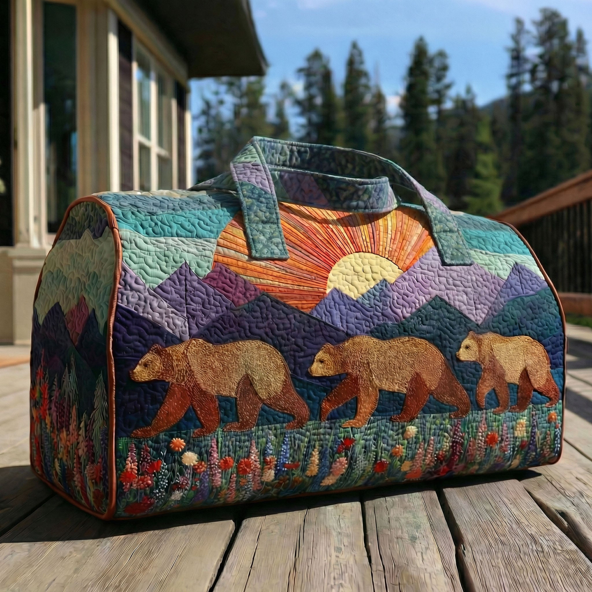Forest Bears Quilted Duffle Bag Wildlife Nature Travel Bag Best Gift For Bear Lovers Camping Gear