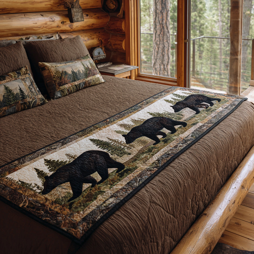 Forest Black Bear Hollow Quilted Bed Runner Bed Decor Gift Ideas For Nature Lovers