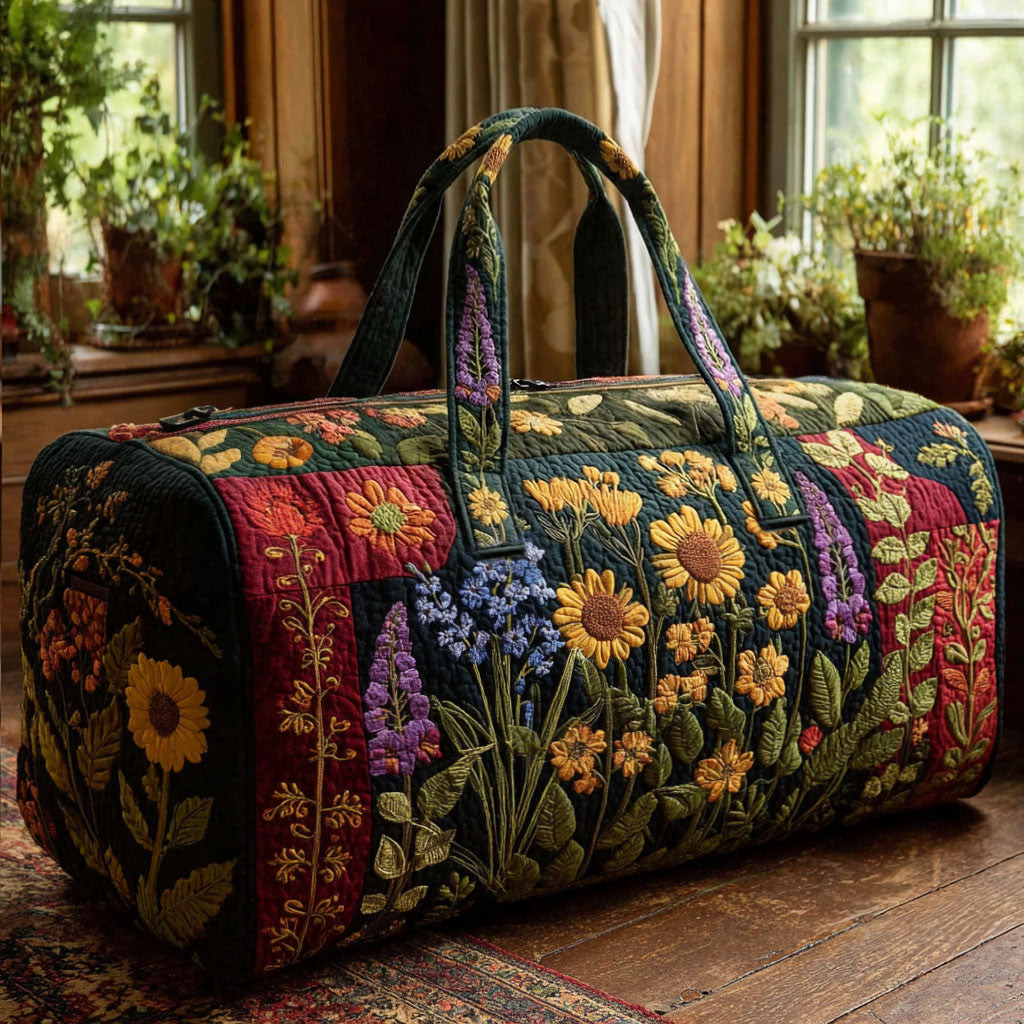 Forest Bloom Charm Quilted Duffle Bag Floral Nature Travel Bag Best Gift For Outdoor Camping Lovers