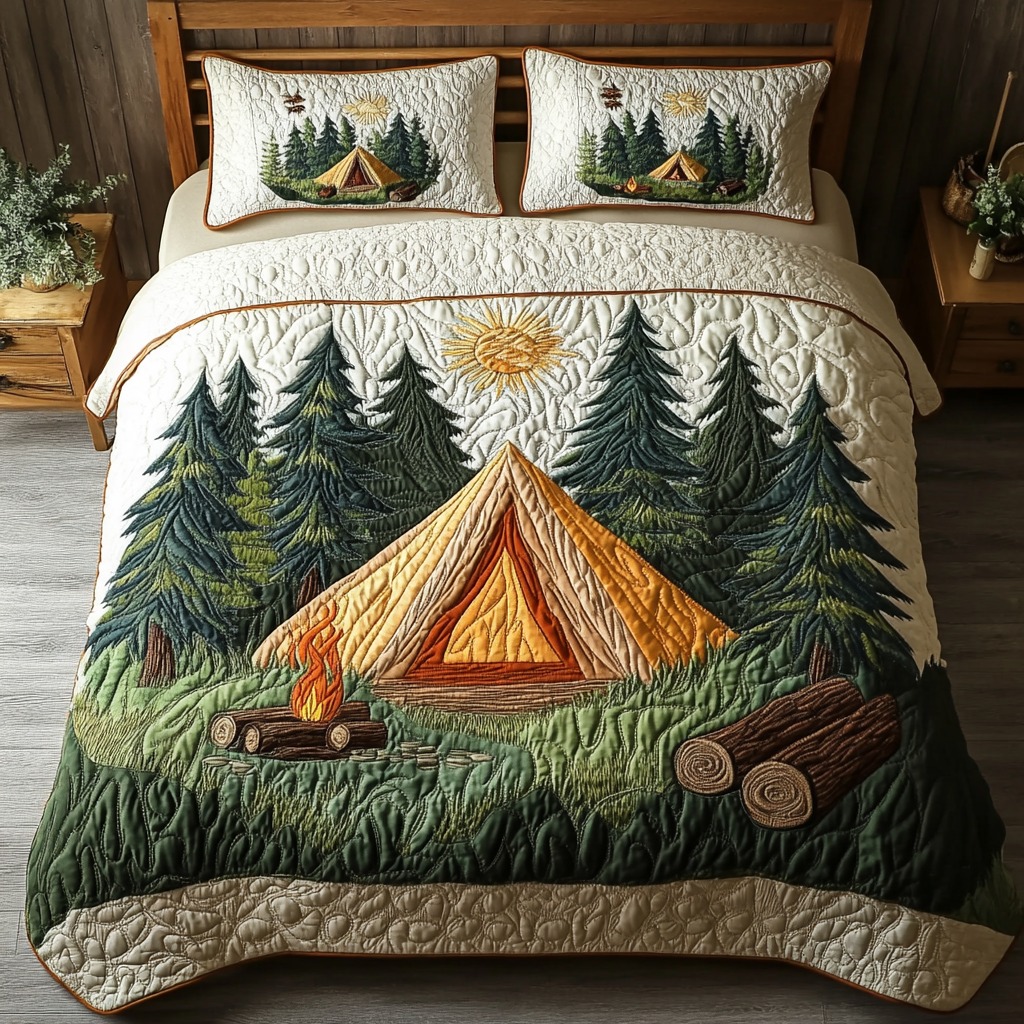 Forest Camp Quilted Bedding Set Cute Room Decor Novelty Camping Gifts For Him