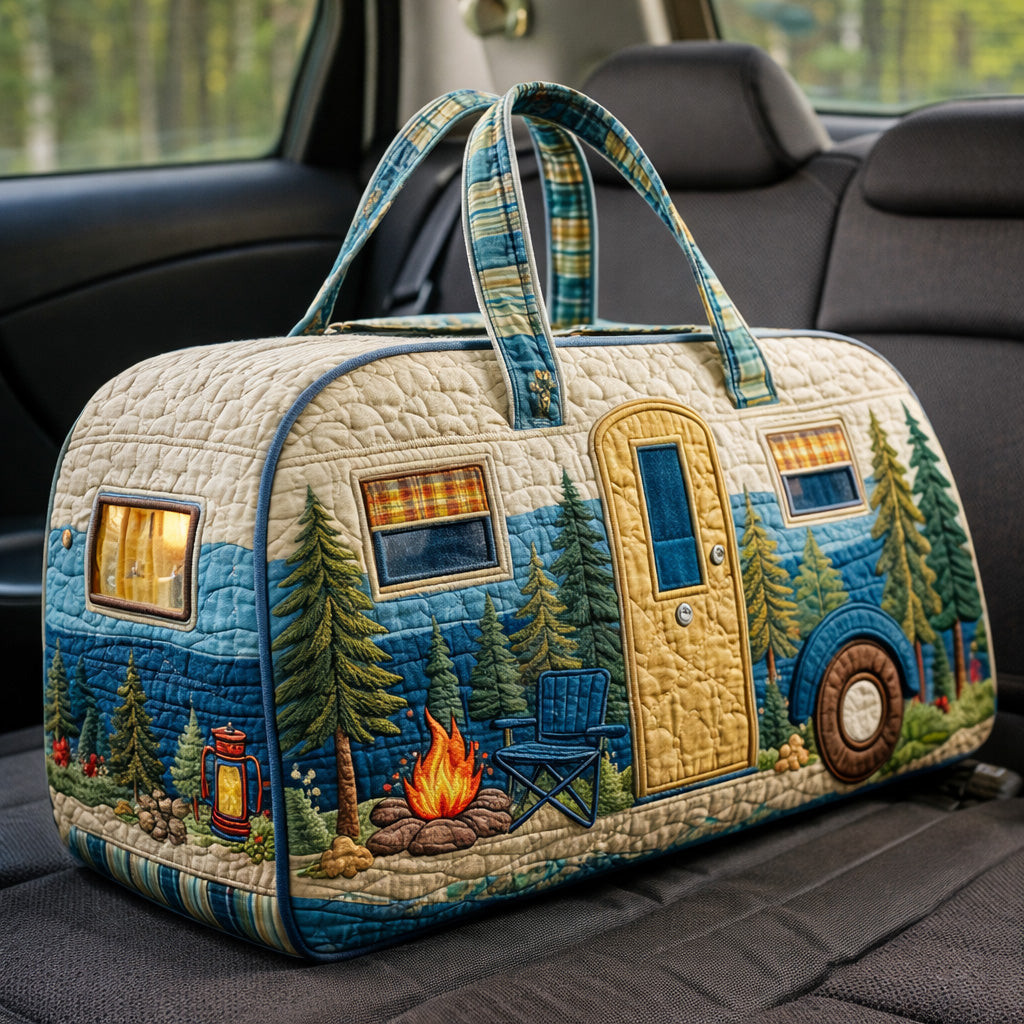 Forest Camper Quilted Duffle Bag Campfire Pine Trees Nature Lover Best Camping Gift