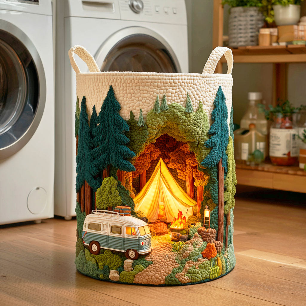Forest Camper Quilted Laundry Basket Merch For Family Time