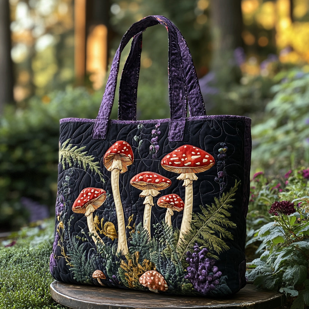 Forest Caps Quilted Tote Bag Mushroom Gifts For Him