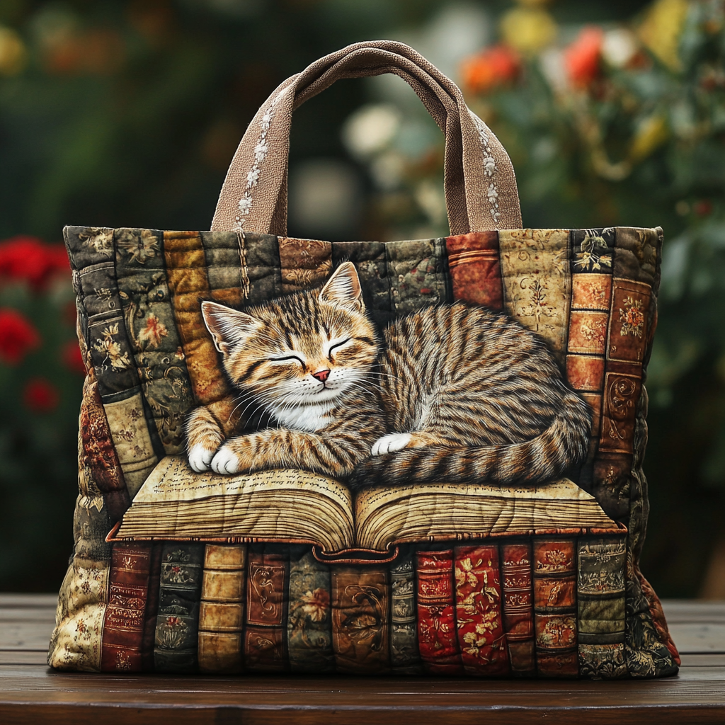Forest Cat Quilted Tote Bag Christmas Presents For Cat Lovers