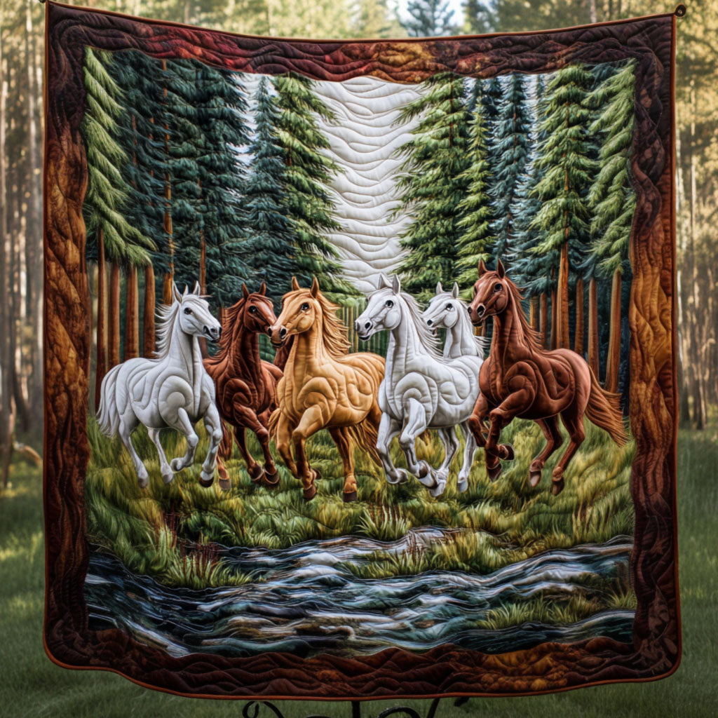 Forest Charge Quilted Blanket Christmas Bedroom Decor Good Gifts For Horse Lovers