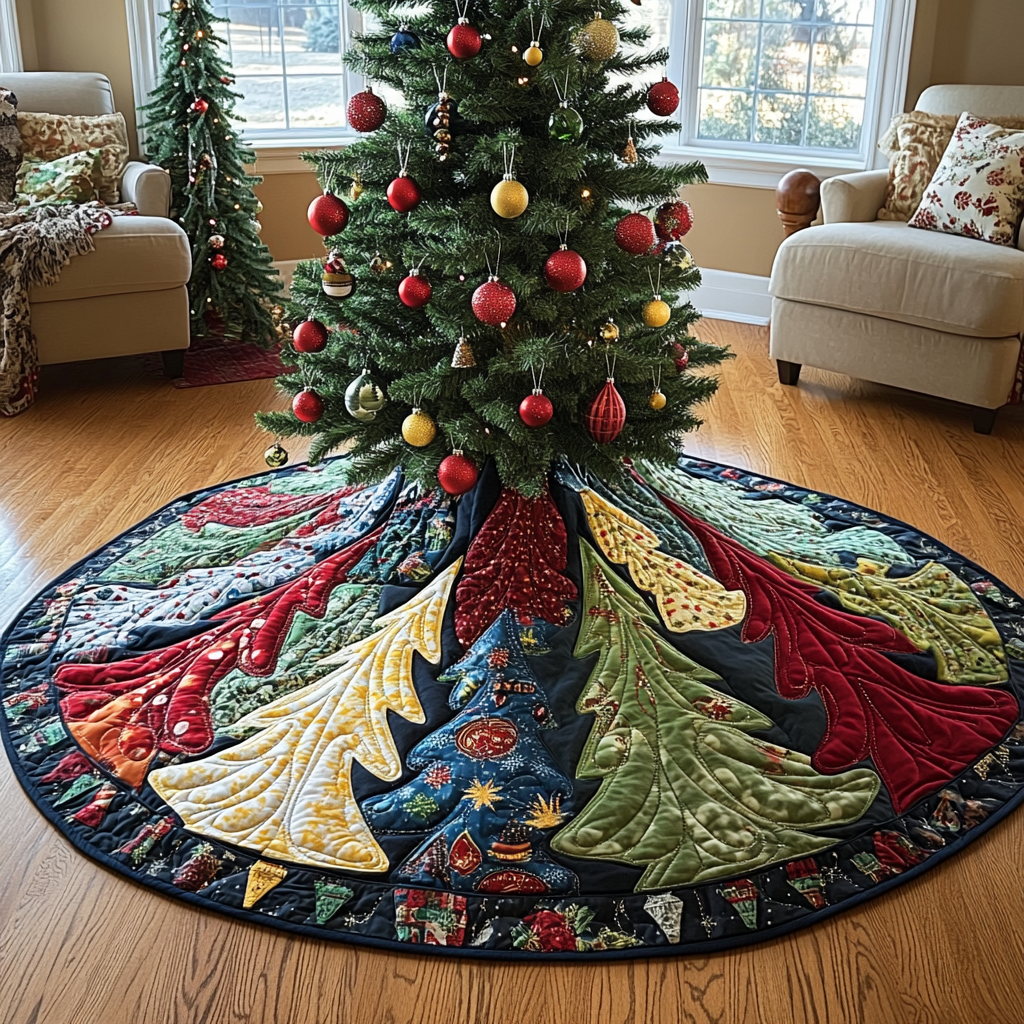 Forest Charm Christmas Quilted Tree Skirt Special Holiday Tree Skirt Gift for Newlyweds