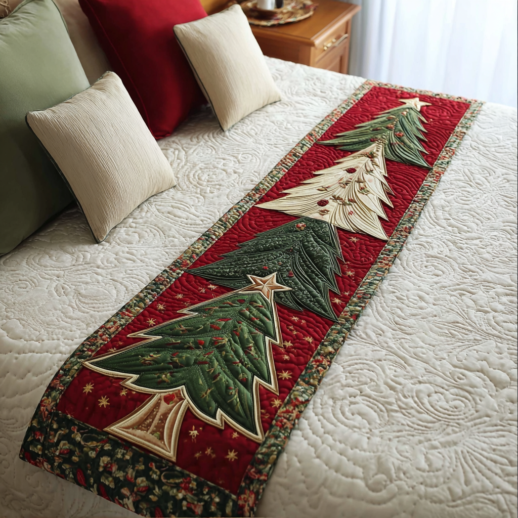 Forest Charm Quilted Bed Runner Christmas Bedding Ideas Family Xmas Gift Ideas