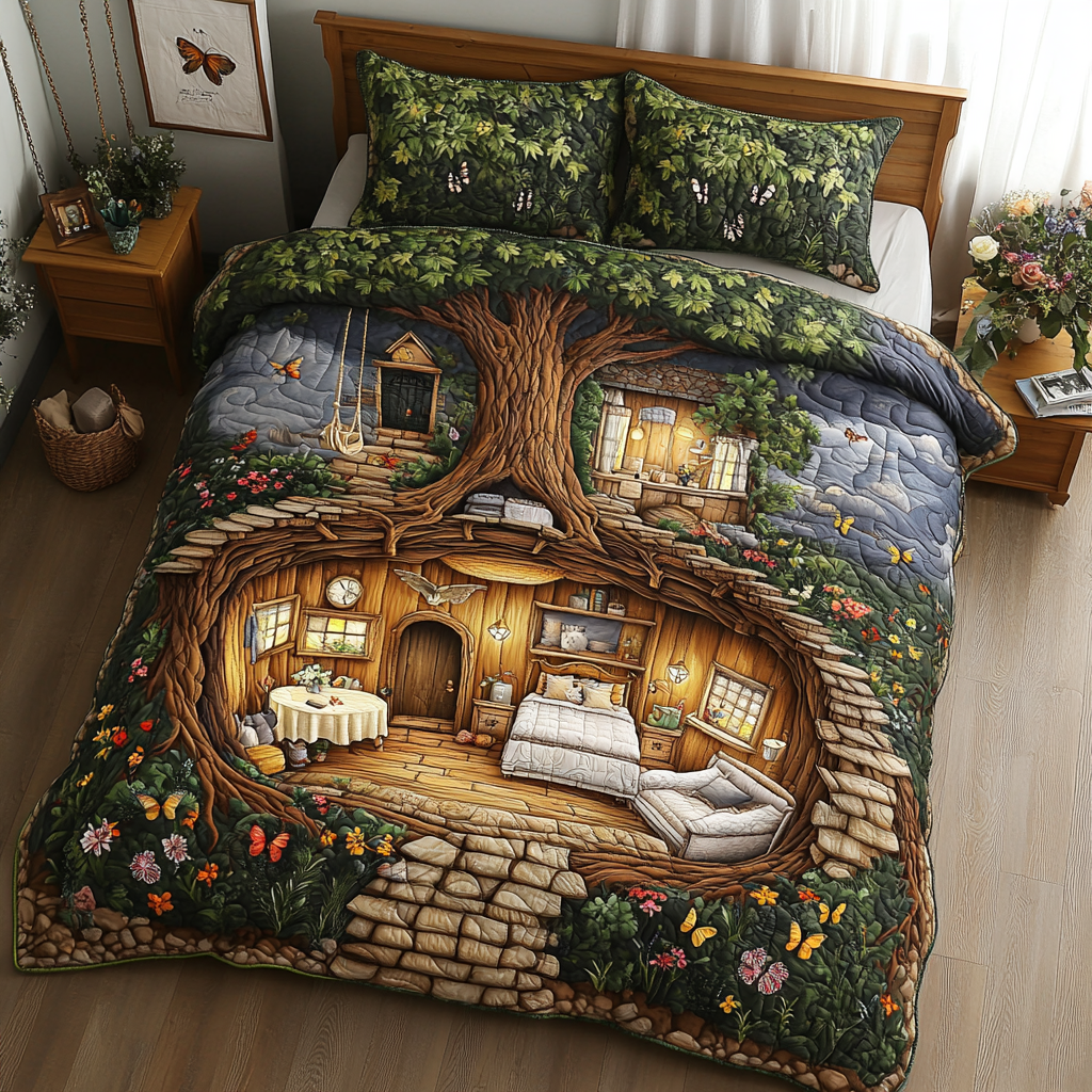 Forest Charm Quilted Bedding Set Bed Room Decoration Best Gifts For Nature Lovers