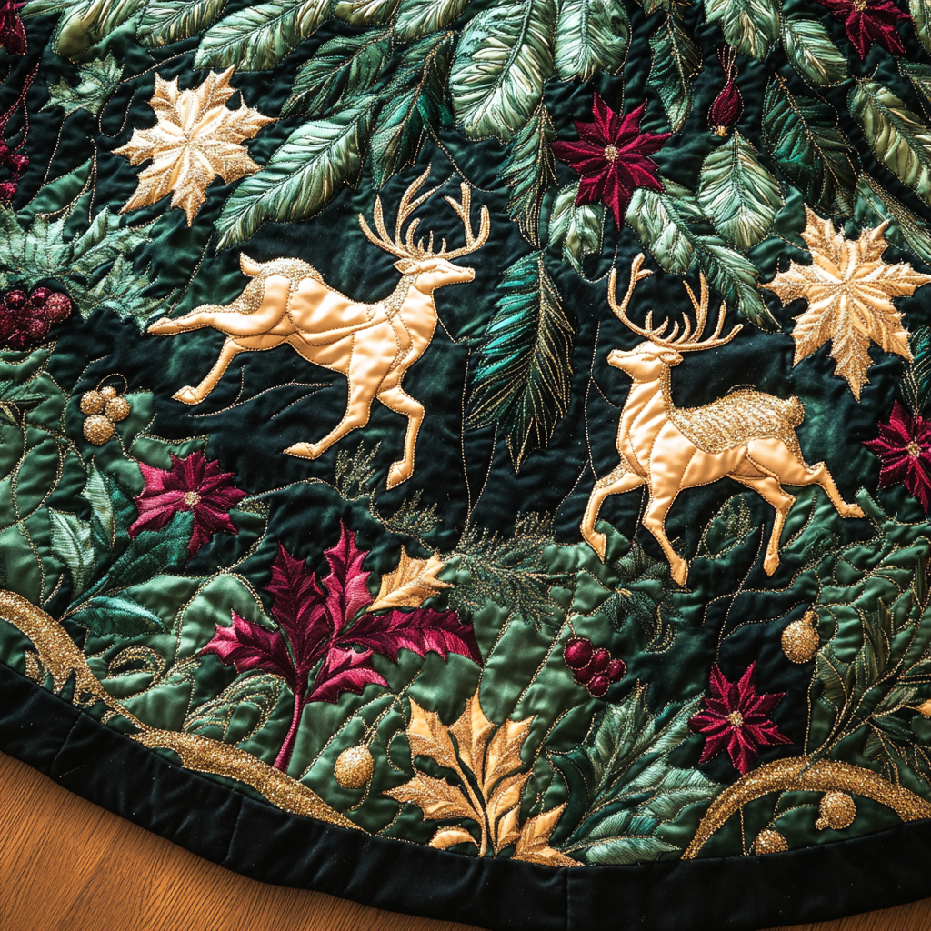 Forest Charm Quilted Christmas Tree Skirt Christmas Tree Decor