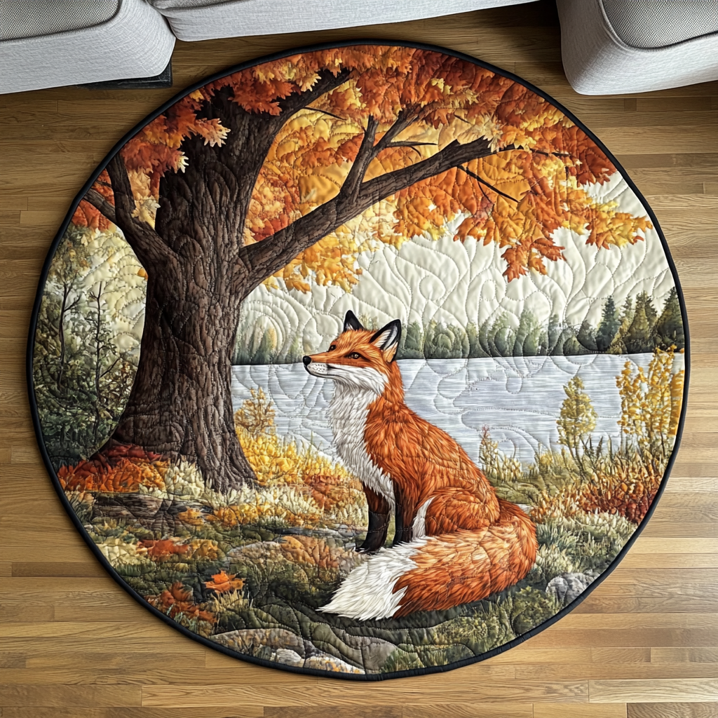 Forest Charm Quilted Round Mat Front Door Idea Fox Theme Present