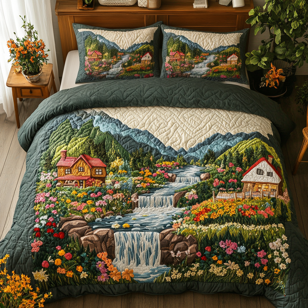Forest Cottage Quilted Bedding Set Thoughtful Bedroom Gift Idea for Any Occasion