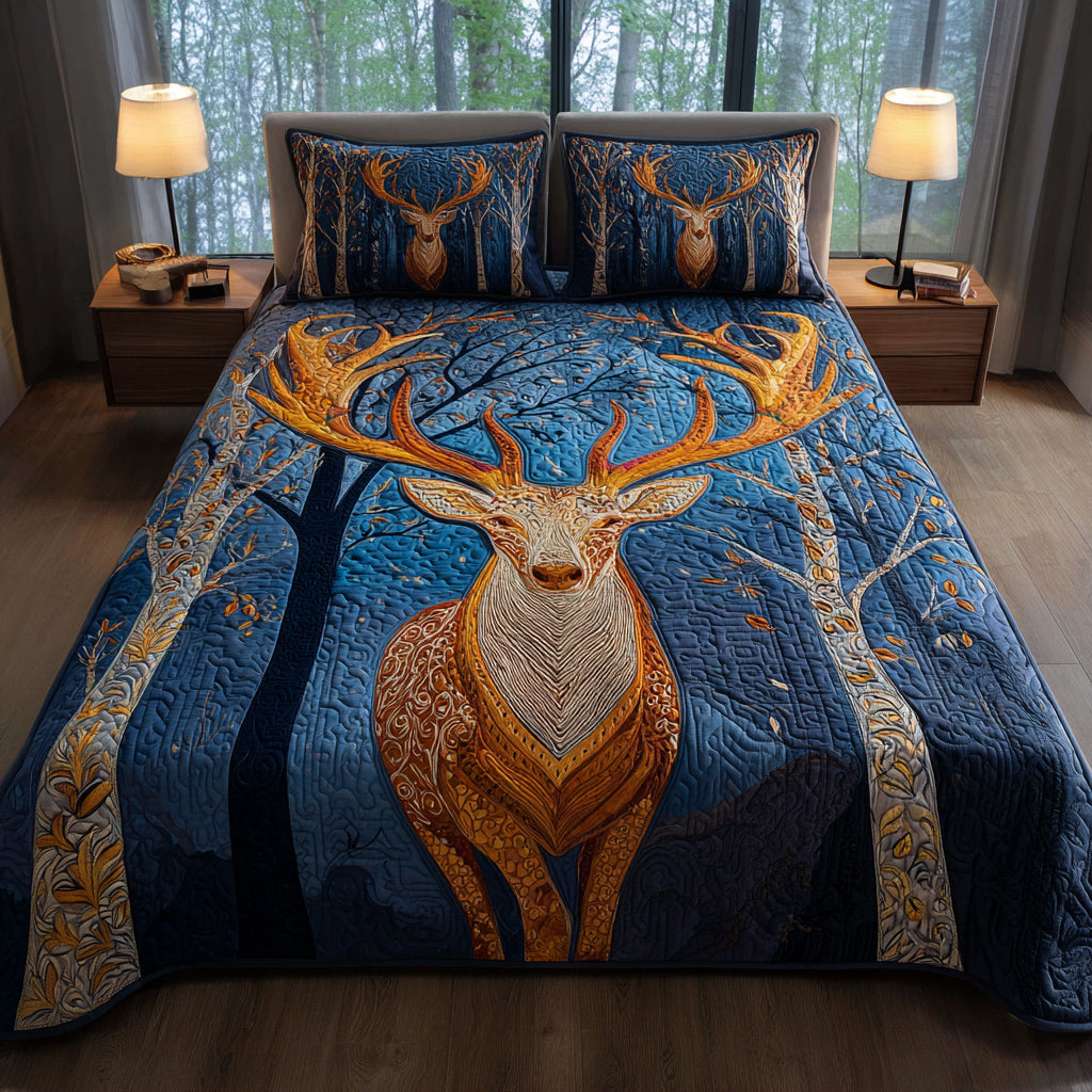 Forest Deer Glow Quilted Bedding Set Unique Bedding Gift for Family Gatherings