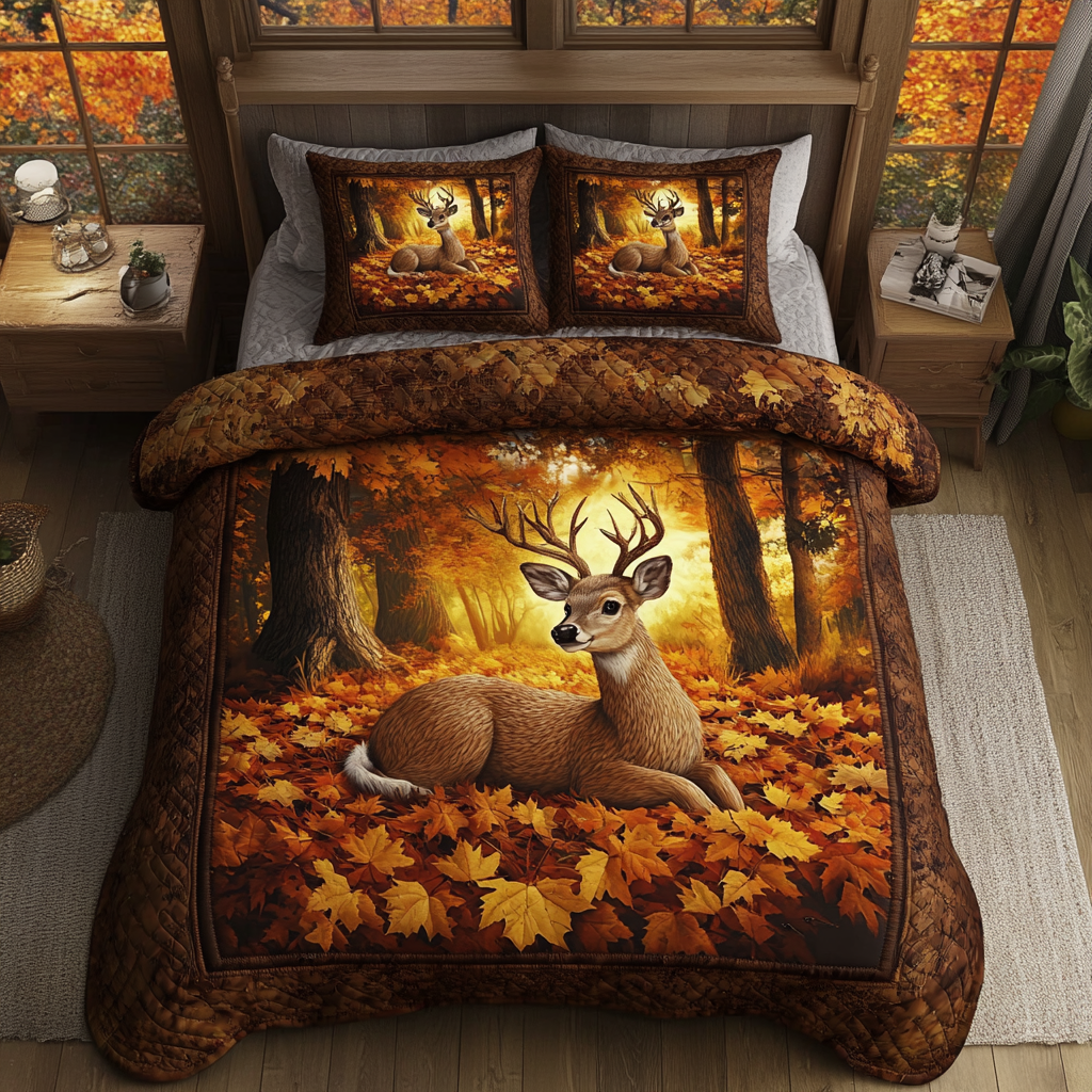 Forest Deer Quilted Bedding Set Best Comforter Sets Fall Autumn Gifts For Her