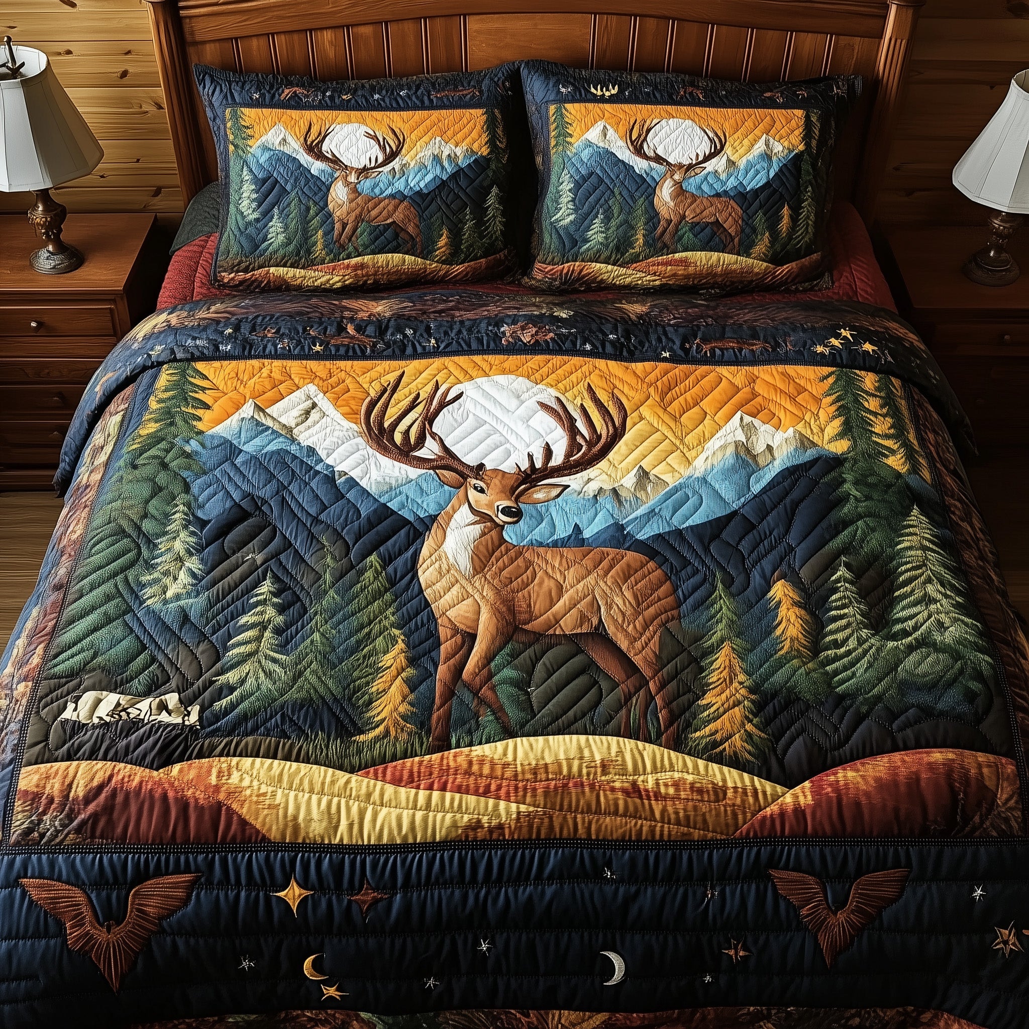 Forest Deer Quilted Bedding Set Duvet Cover Bed Sheet Christmas Gifts For A Deer Hunter