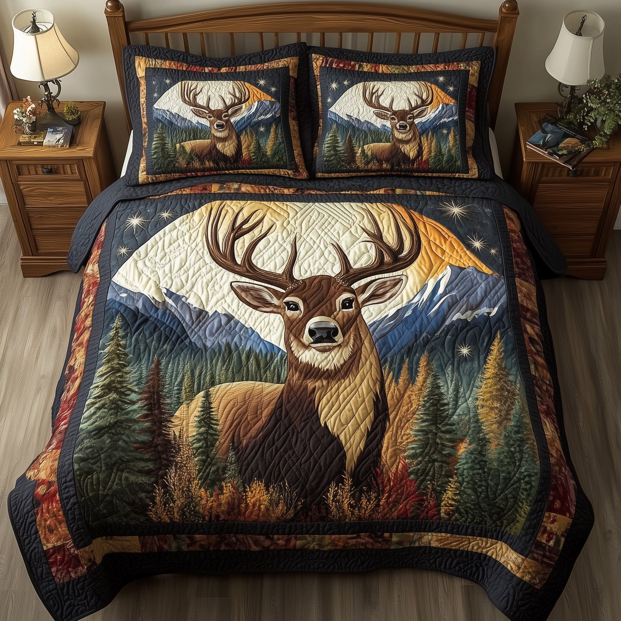 Forest Deer Quilted Bedding Set Duvet Cover Bed Sheet Deer Gifts For Him
