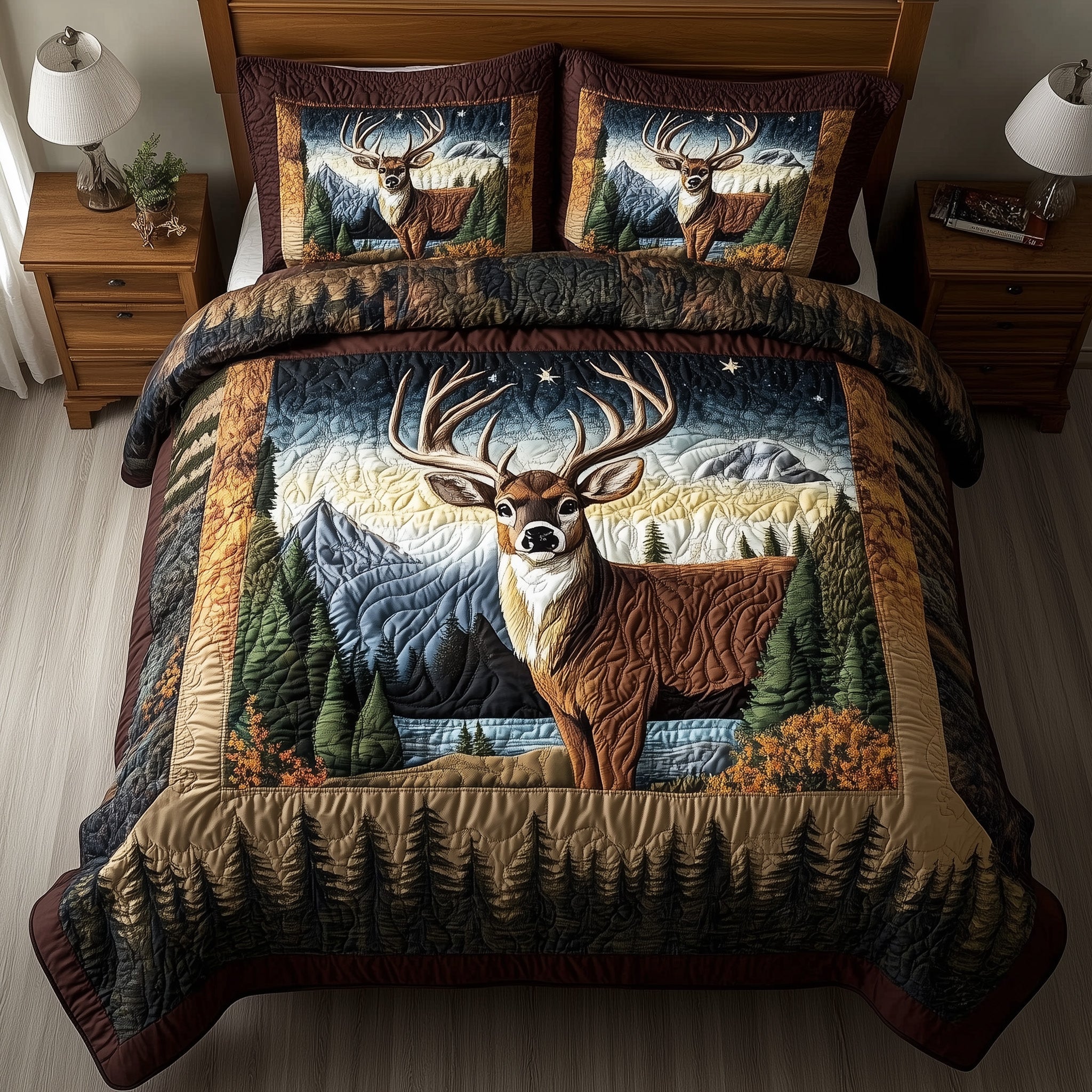 Forest Deer Quilted Bedding Set Duvet Cover Bed Sheet Gifts For Deer Lovers