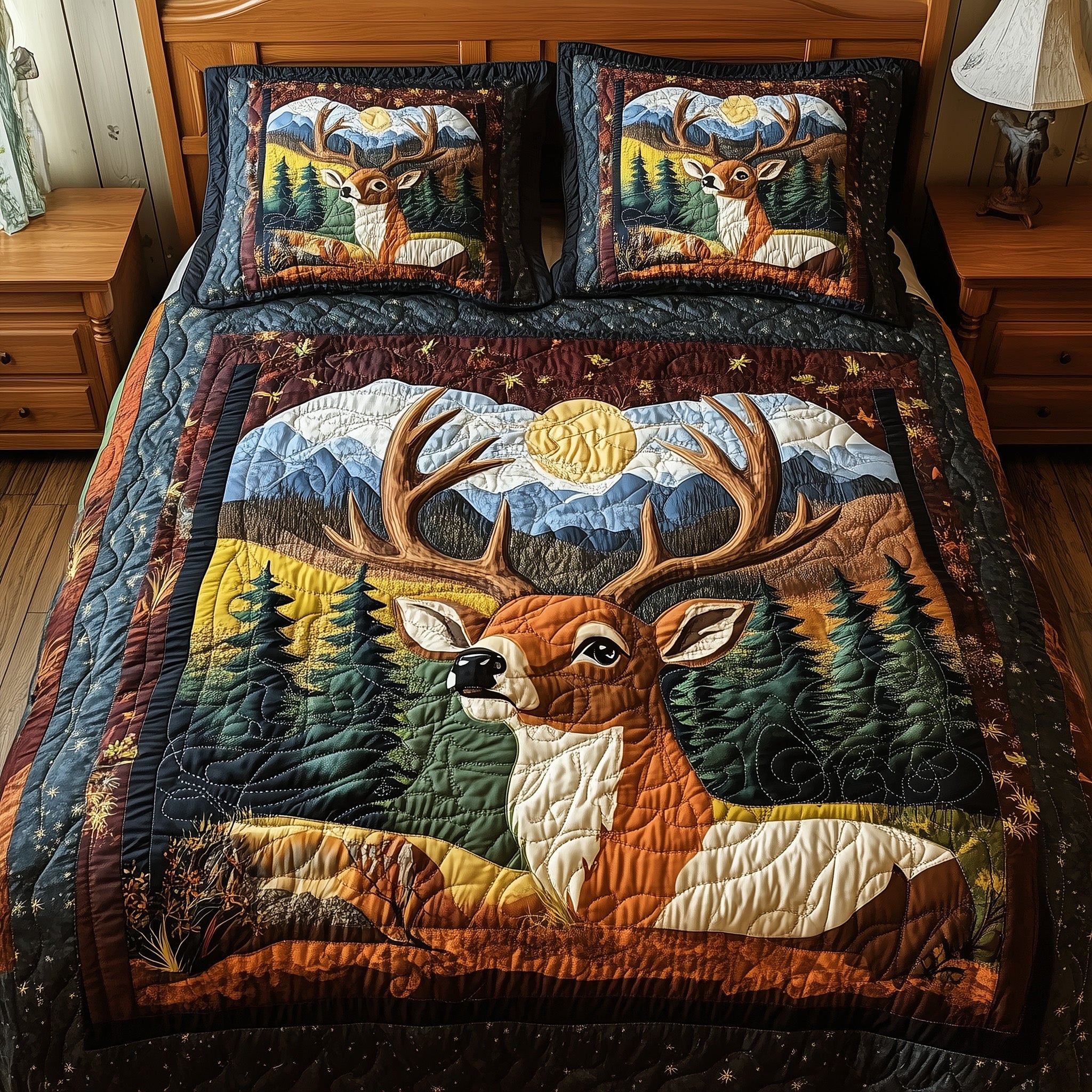 Forest Deer Quilted Bedding Set Duvet Cover Bed Sheet Great Gifts For Deer Hunters