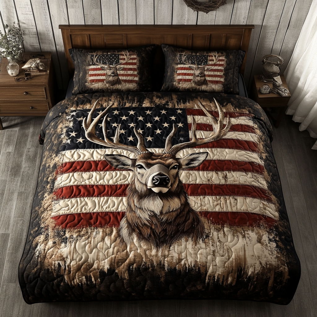 Forest Deer Quilted Bedding Set Unique Bed Sheet Set Christmas Gifts For Deer Hunters