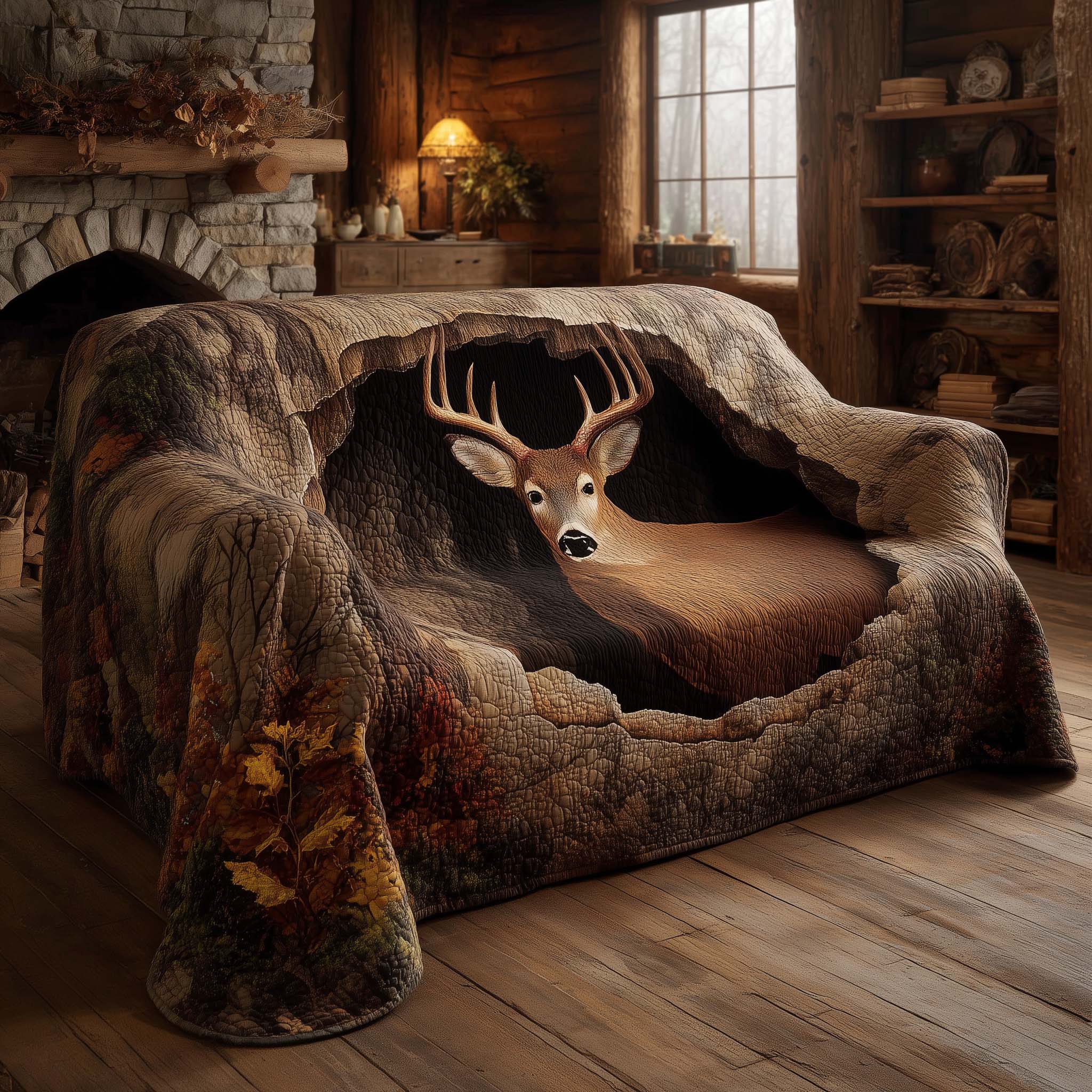 Forest Deer Quilted Sofa Cover Nature Inspired Accent Deer Themed Gifts For Him